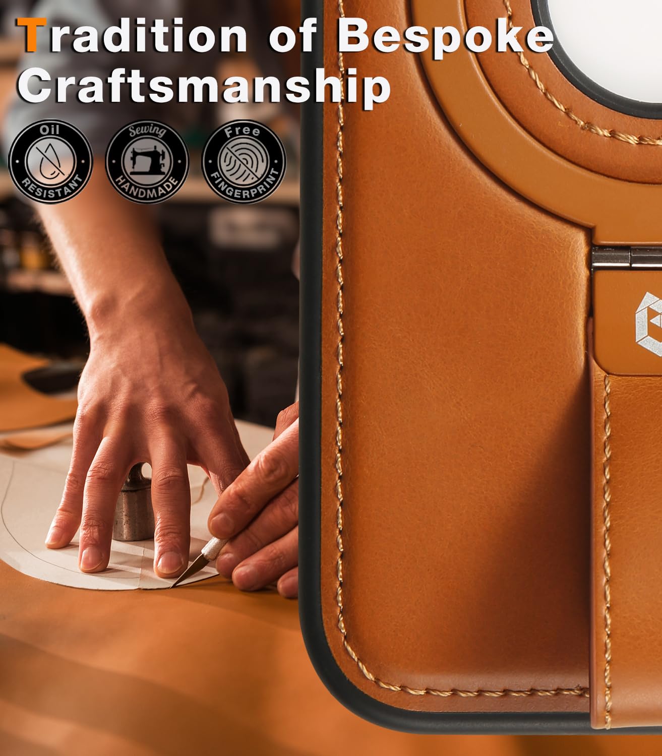 Magnetic Leather Case for iPhone 16 Pro Max with Screen Protector | Compatible with MagSafe | Built-in Kickstand & Grip Loop | Protective Cover for Men & Women (Brown) | Perfect for Work, Travel & Daily Use