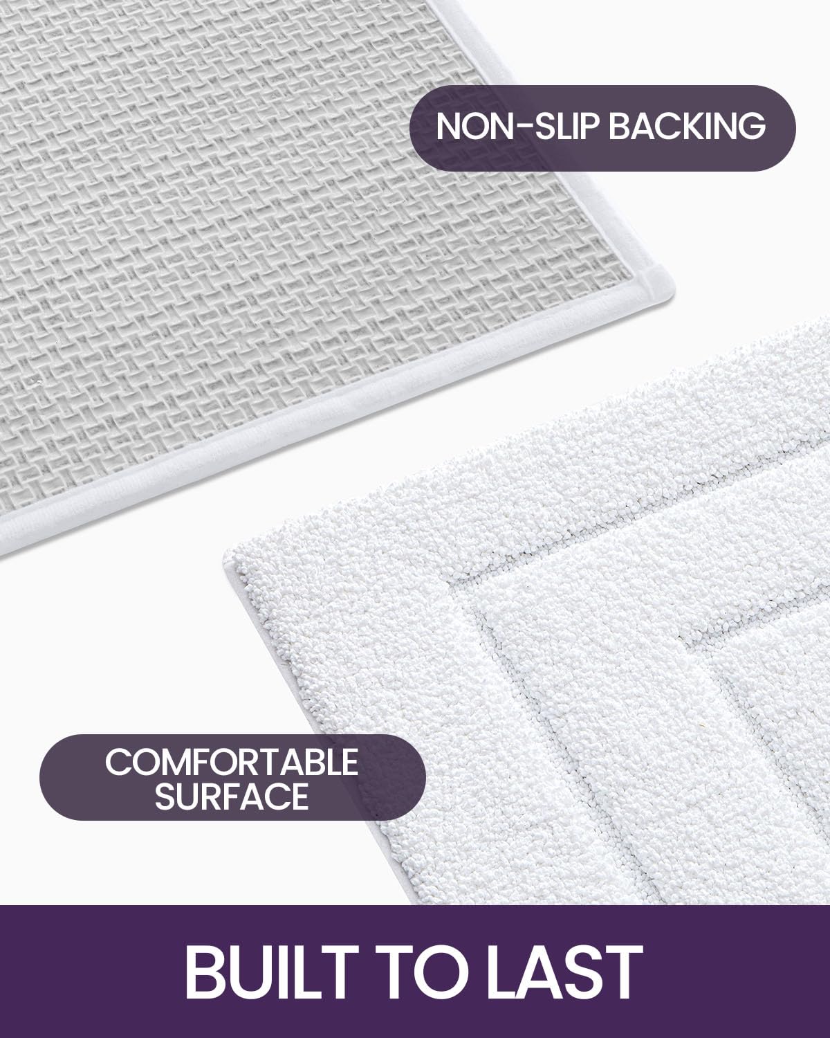 DEXI Non-Slip Bathroom Rug 36x24 Inch, Absorbent Quick-Dry Washable Shower Mat with Rubber Backing - Soft Microfiber Bath Carpet for Bathroom Floor (White) - Perfect for Bathroom, Shower, and Vanity Areas