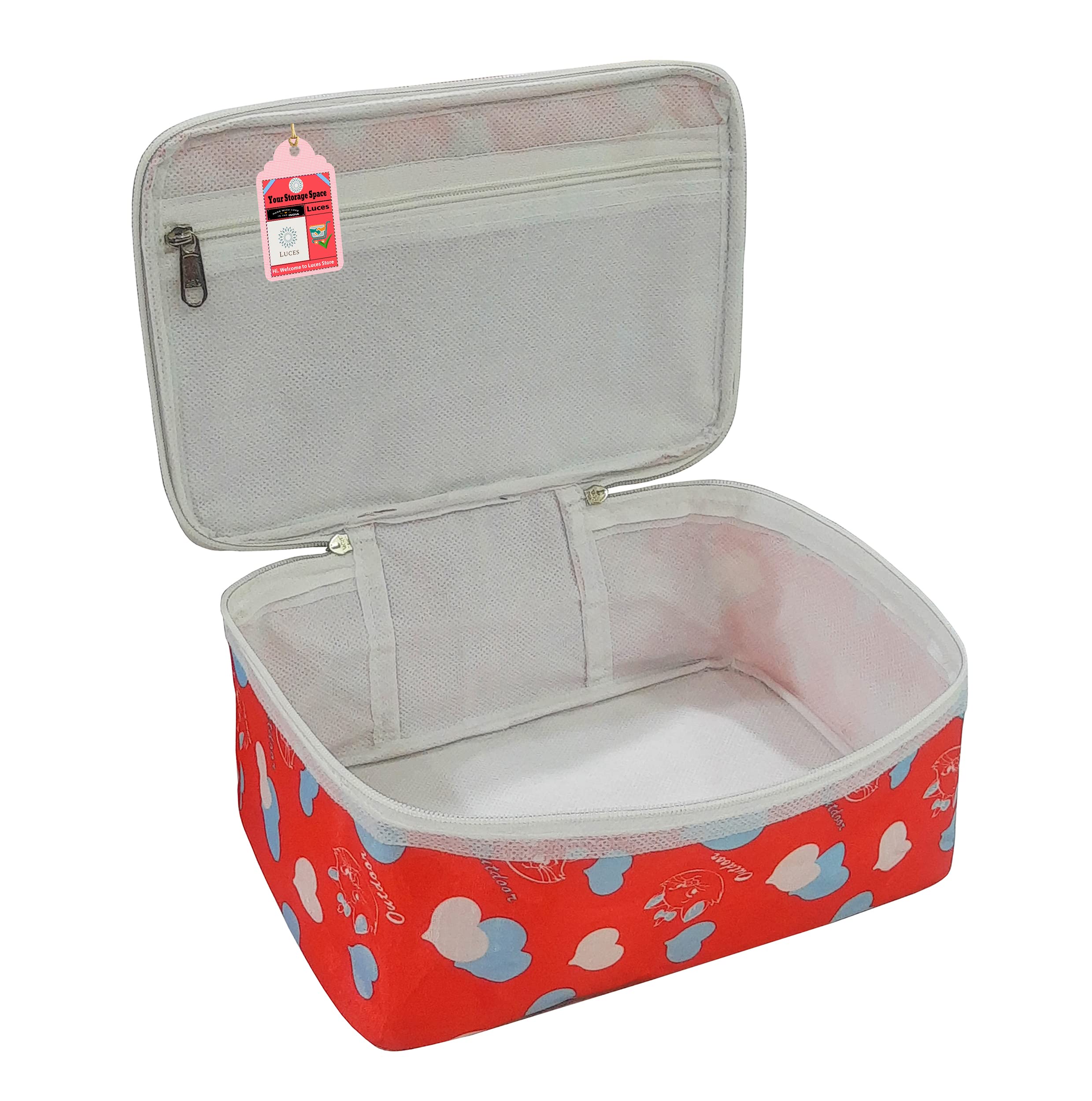 LUCES® Fabric Women's Makeup Storage Box - Travel Vanity Organizer with Zipper Pouch for Cosmetics, Toiletries & Jewelry | Multicolor | Perfect for Travel, Home & Salon Organization