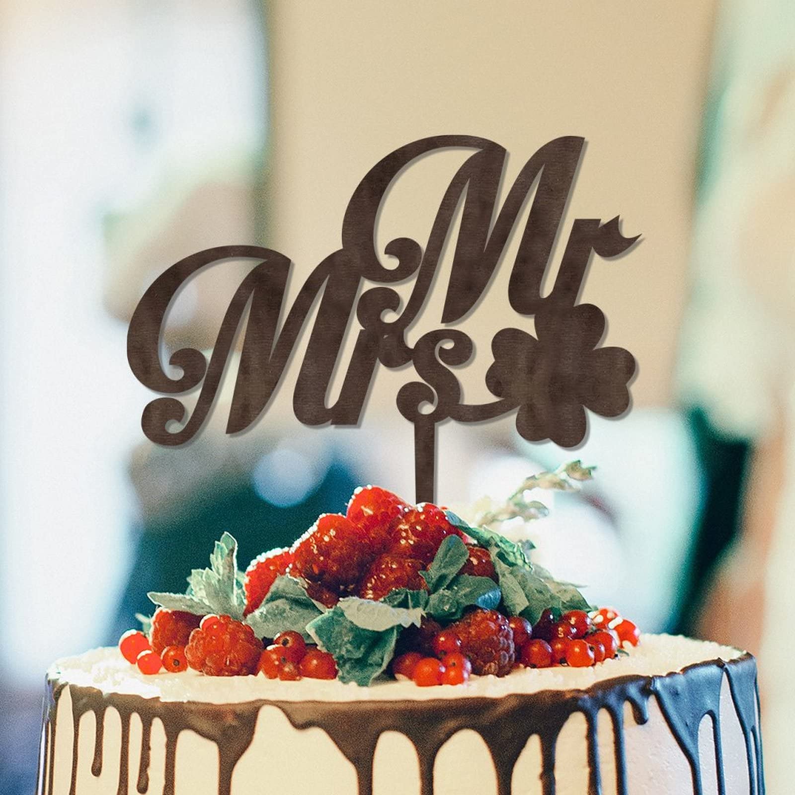 Custom Mr & Mrs Rustic Wedding Cake Topper - Personalized Wooden Cake Decor for Bridal Shower, St Patrick's Day & Wedding Parties - Perfect for Rustic, Vintage or Country-Themed Celebrations
