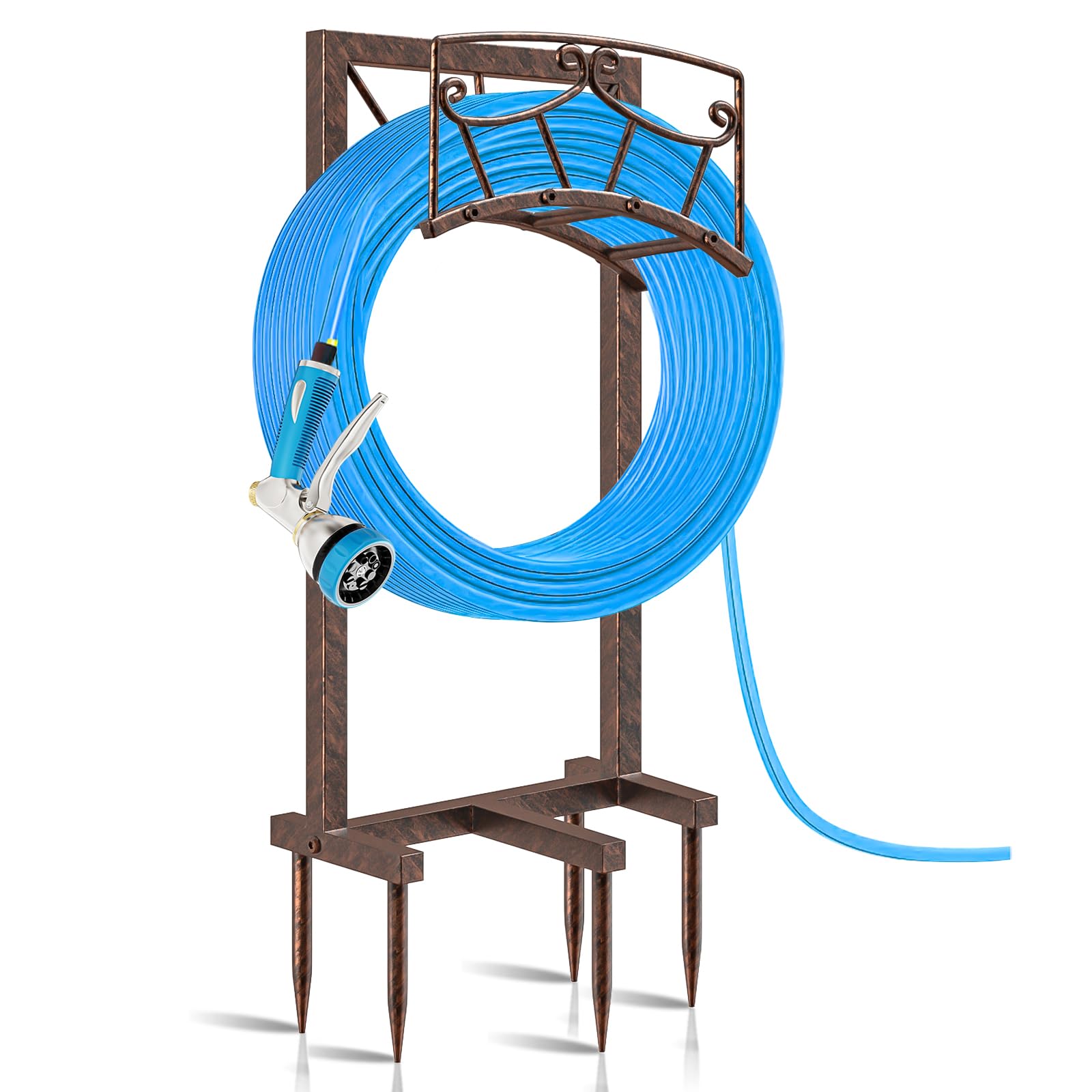 Heavy Duty Metal Garden Hose Holder with 5 Spikes - Freestanding Water Hose Storage Rack & Hanger for Outdoor Yard, Lawn & Garden - Holds Up to 150ft Hose - Perfect for Organizing and Decorating Your Backyard, Patio or Garage