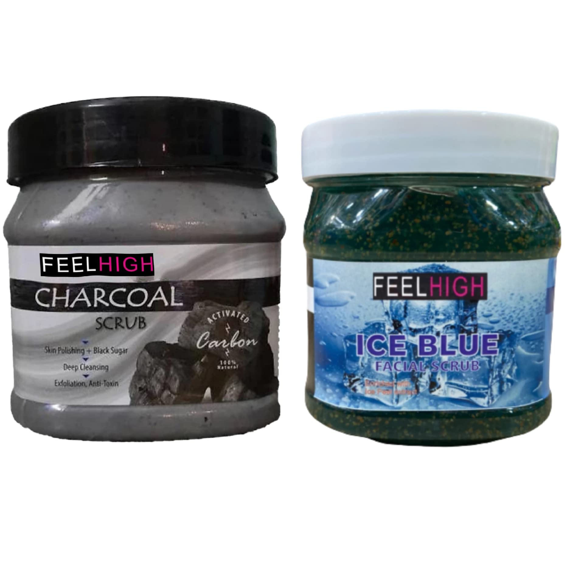 Feelhigh Charcoal & Ice Blue Deep Cleansing Face & Body Scrub (500ml) - Exfoliating Facial & Skin Care Products for Acne, Blackheads & Glowing Skin - Perfect for Daily Skincare Routine & Spa Treatment