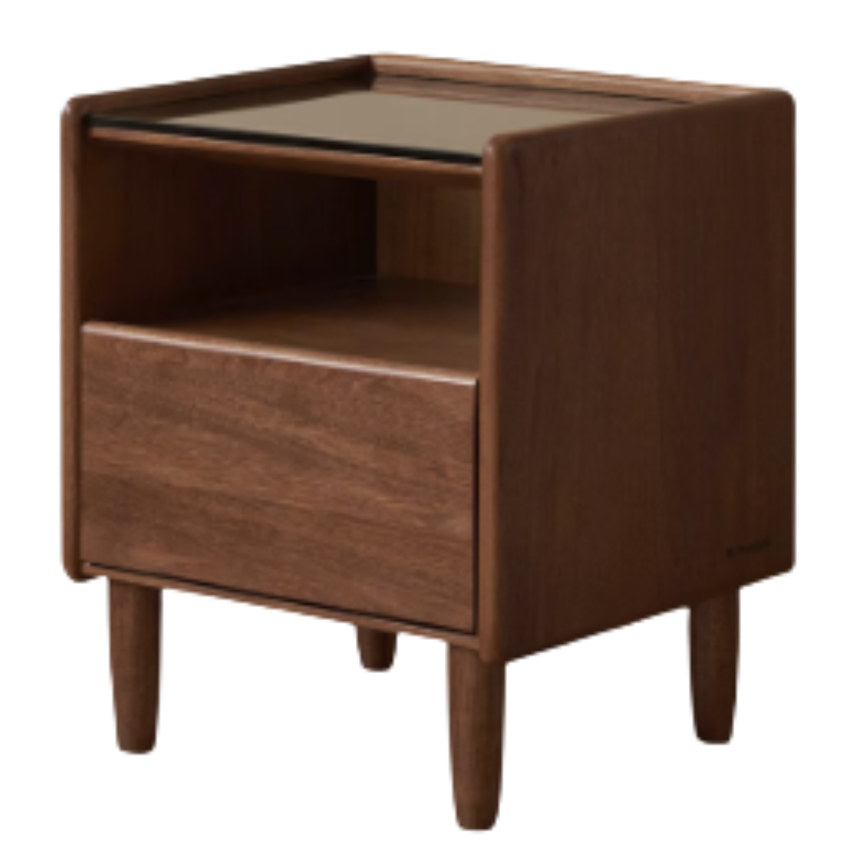 Premium Black Walnut Solid Wood Nightstand with Tempered Glass Top - Modern Bedside Table for Bedroom, Living Room, or Office Use