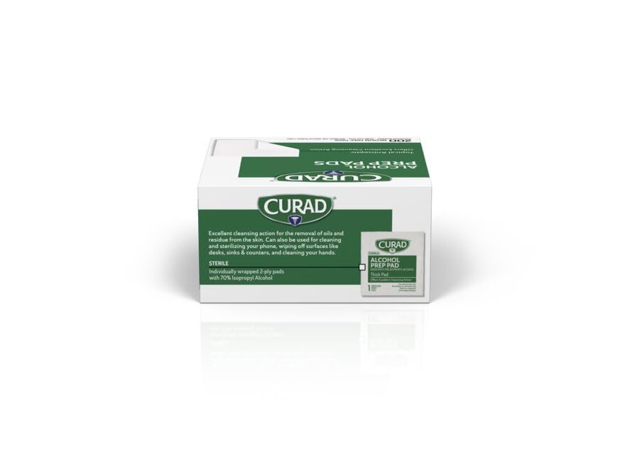 Curad Alcohol Prep Pads - 70% Isopropyl Alcohol Wipes, 1000 Count (5 Boxes of 200 Each) - First Aid, Medical, Tattoo & Piercing Care, Sanitizing Skin Before Injections