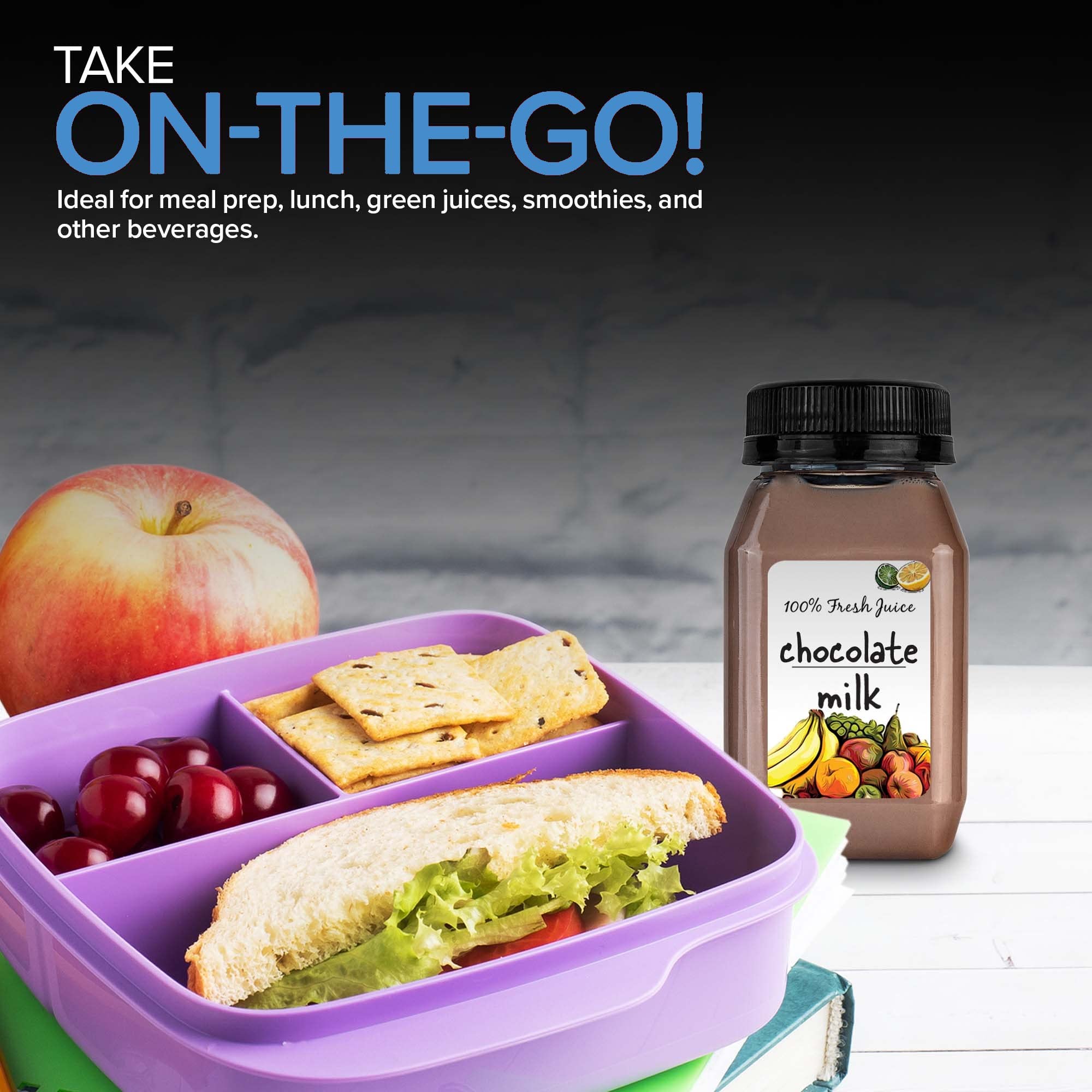 Stock Your Home 4oz Mini Bottles for Mini Fridge - Reusable Juice Containers with Black Caps - Small Plastic Bottles for Liquids, Lunch Box & Juicing - Clear Empty Containers with Lids (12 Pack) - Perfect for Meal Prep, Office Snacks & Travel Essentials