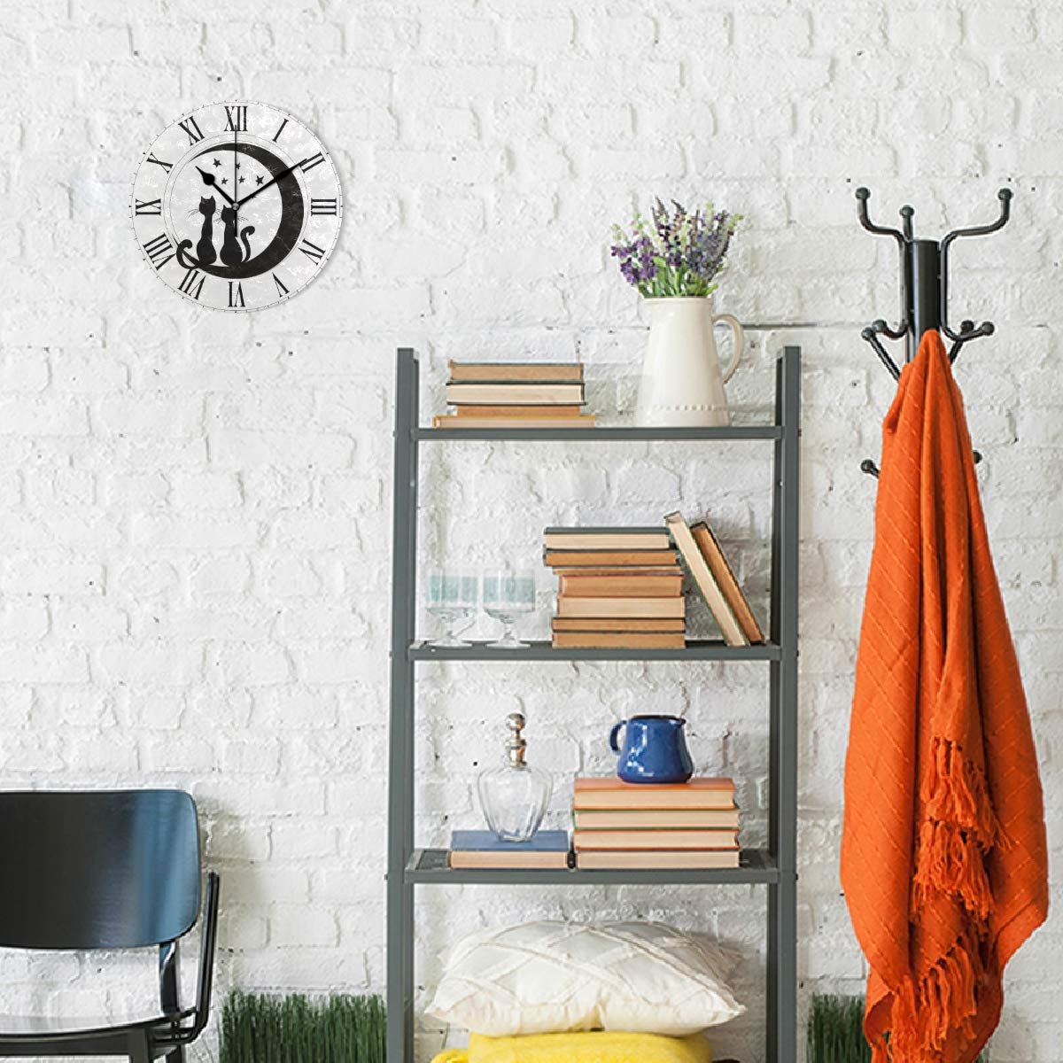 Moon Cat Wall Clock - Silent Non-Ticking Decorative Clock for Home, Office, Bedroom & Living Room | Perfect Gift for Cat Lovers & Space Enthusiasts