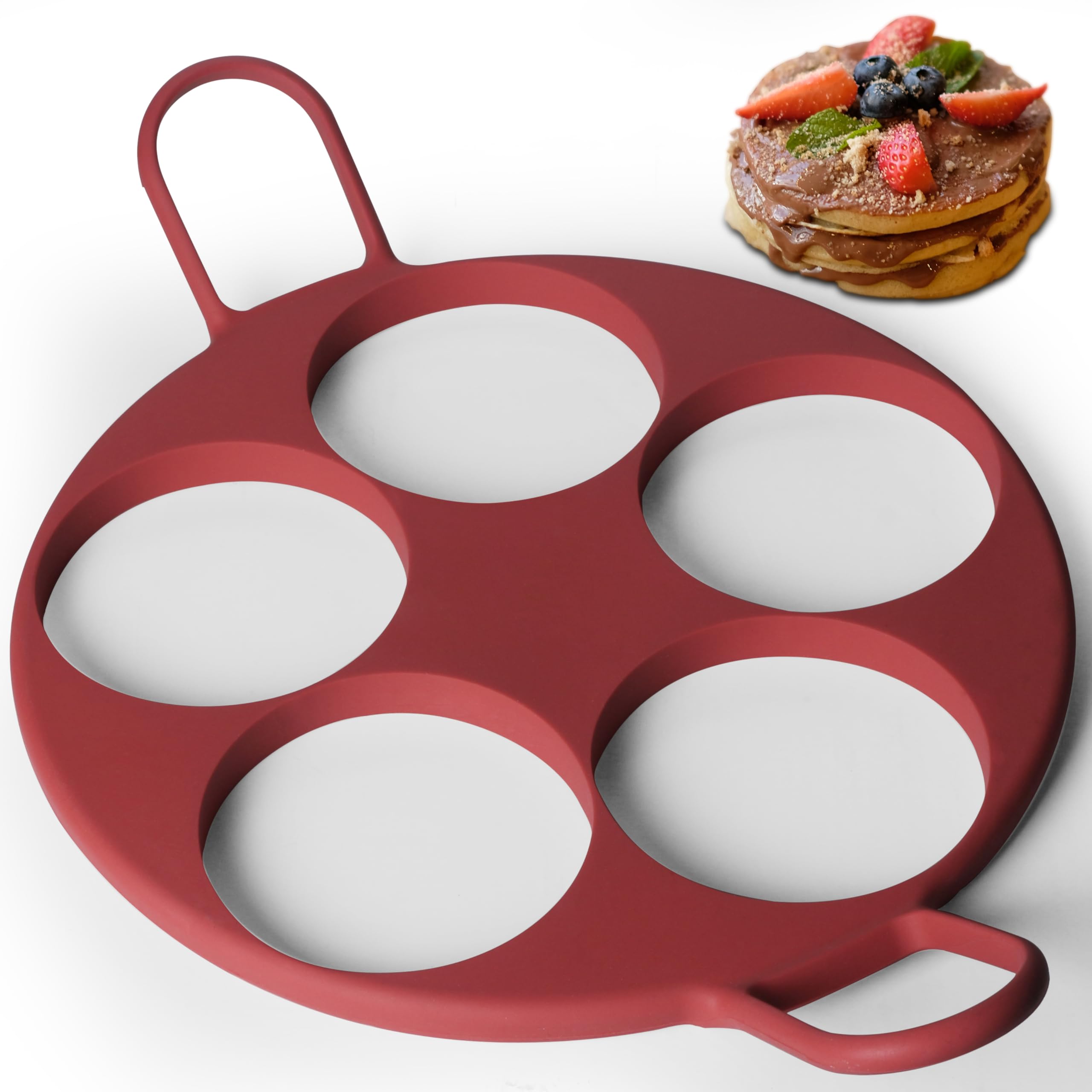 **Silicone Egg Molds for Frying Eggs & Pancakes – 4” x 5 Count (Red) – Perfect for Breakfast Sandwiches, Burgers & Healthy Cooking**