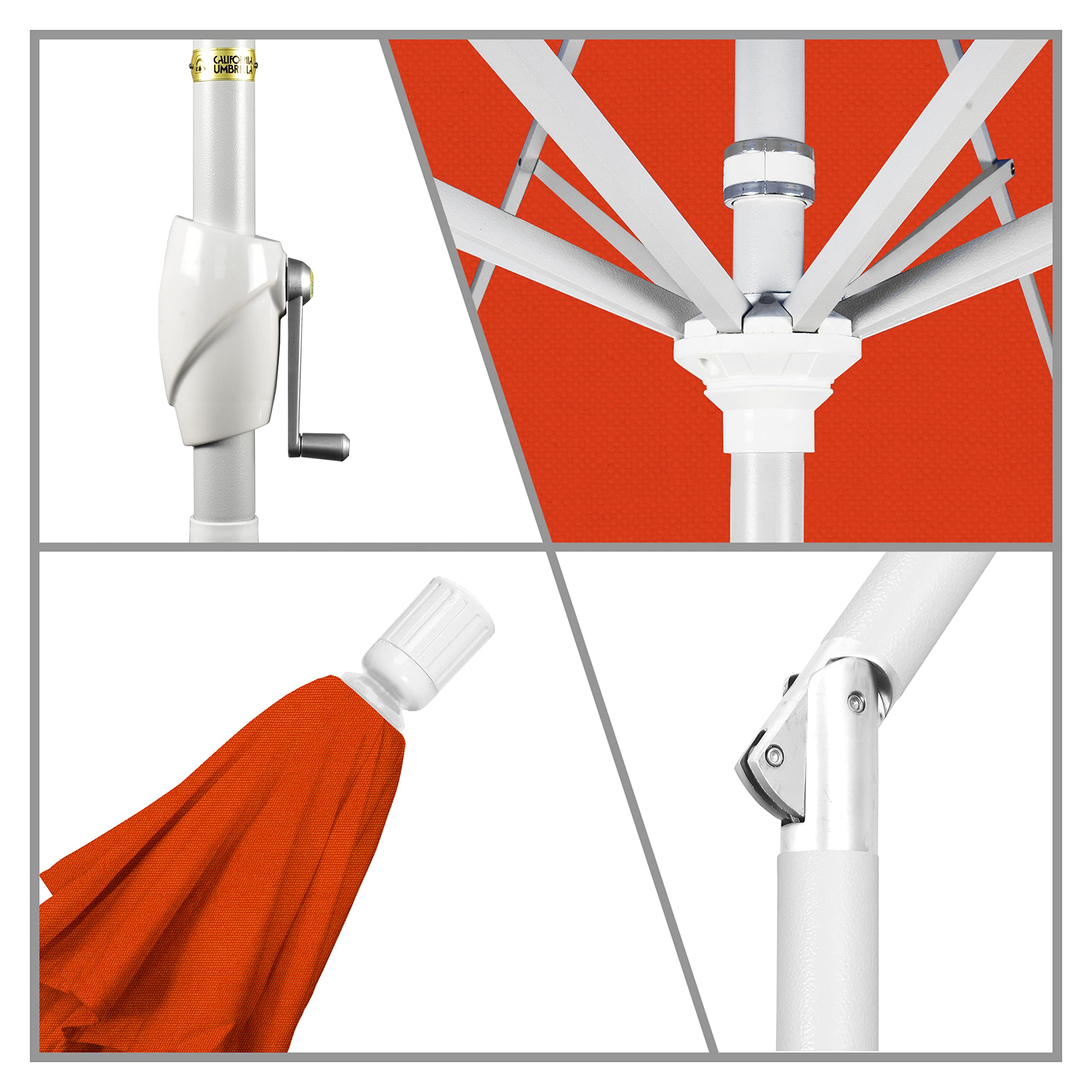 9' Round Aluminum Market Umbrella with Crank Lift & Push Button Tilt - White Pole Sunset Olefin Canopy - Perfect for Patio, Garden, Poolside, and Outdoor Dining Areas