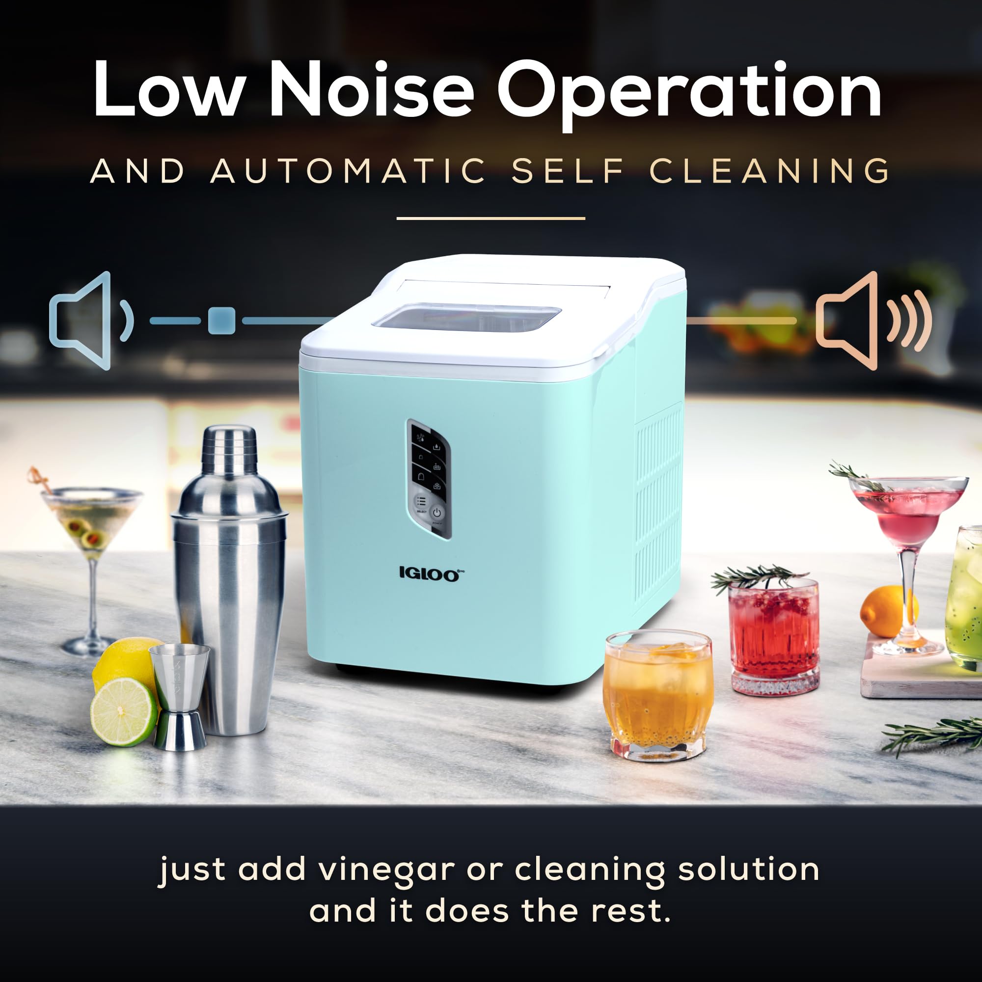 Igloo Automatic Ice Maker Machine - Self-Cleaning Countertop Ice Cube Maker with LED Display, Produces 26 lbs in 24 Hours (9 Large/Small Cubes in 7 Minutes), Includes Ice Scoop - Perfect for Cocktails, Sodas, Water Bottles & Home/Office Use
