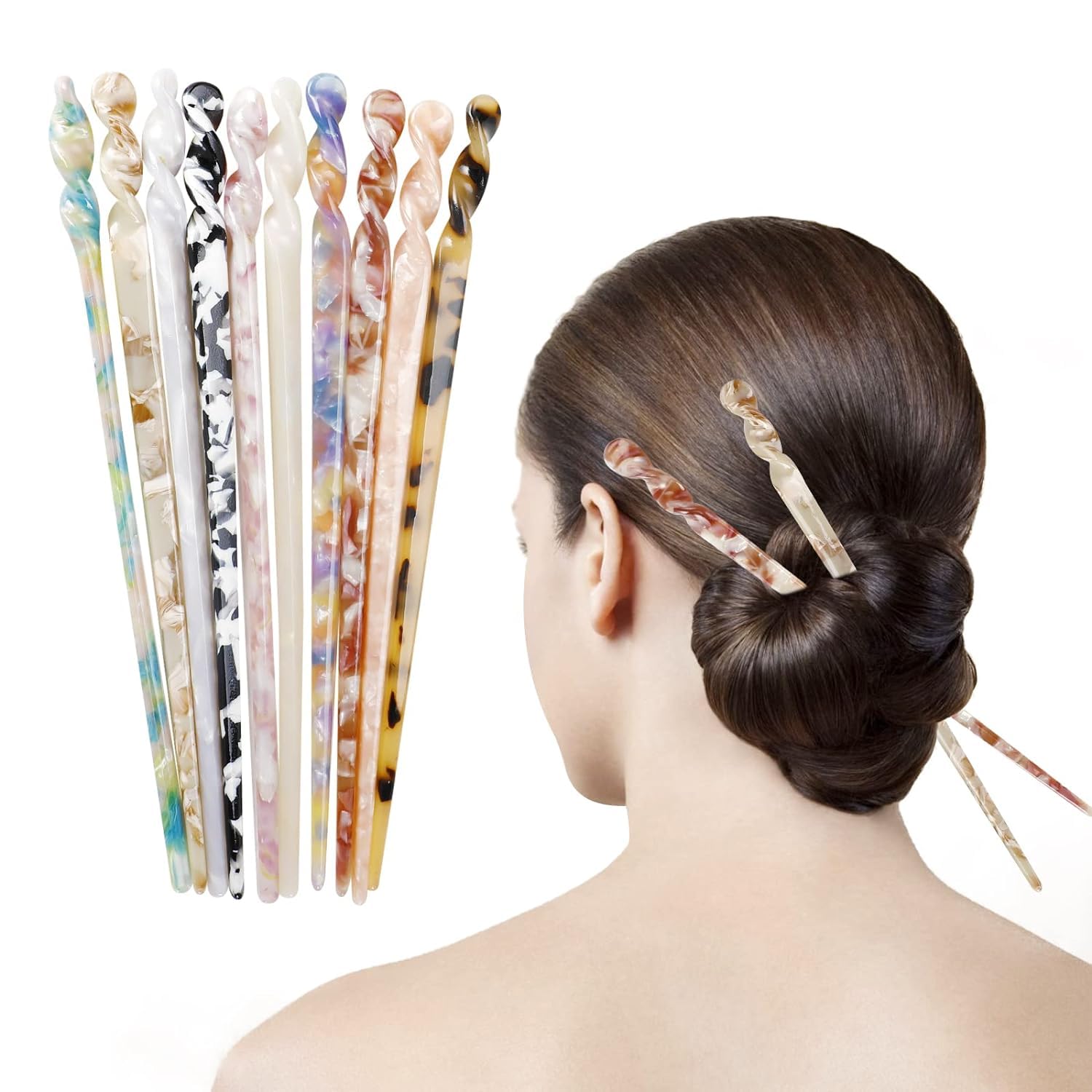 Vintage Tortoise Shell Hair Forks - French Style Cellulose Acetate Hair Pins for Women & Girls | Hair Sticks, Bun Pins & Hair Clips for Updos, Braids & Special Occasions