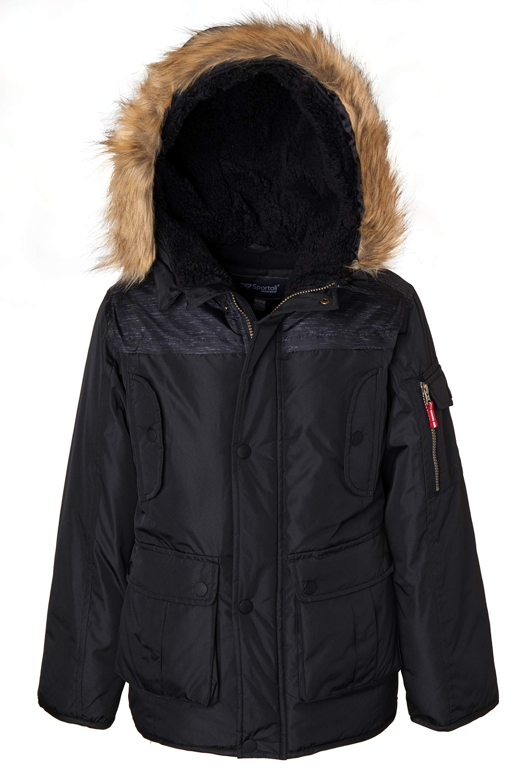 Sportoli Boys' Fleece-Lined Hooded Colorblock Winter Puffer Bubble Jacket - Warm & Stylish Coat for Kids Outdoor Play, Snow Day & Cold Weather Activities