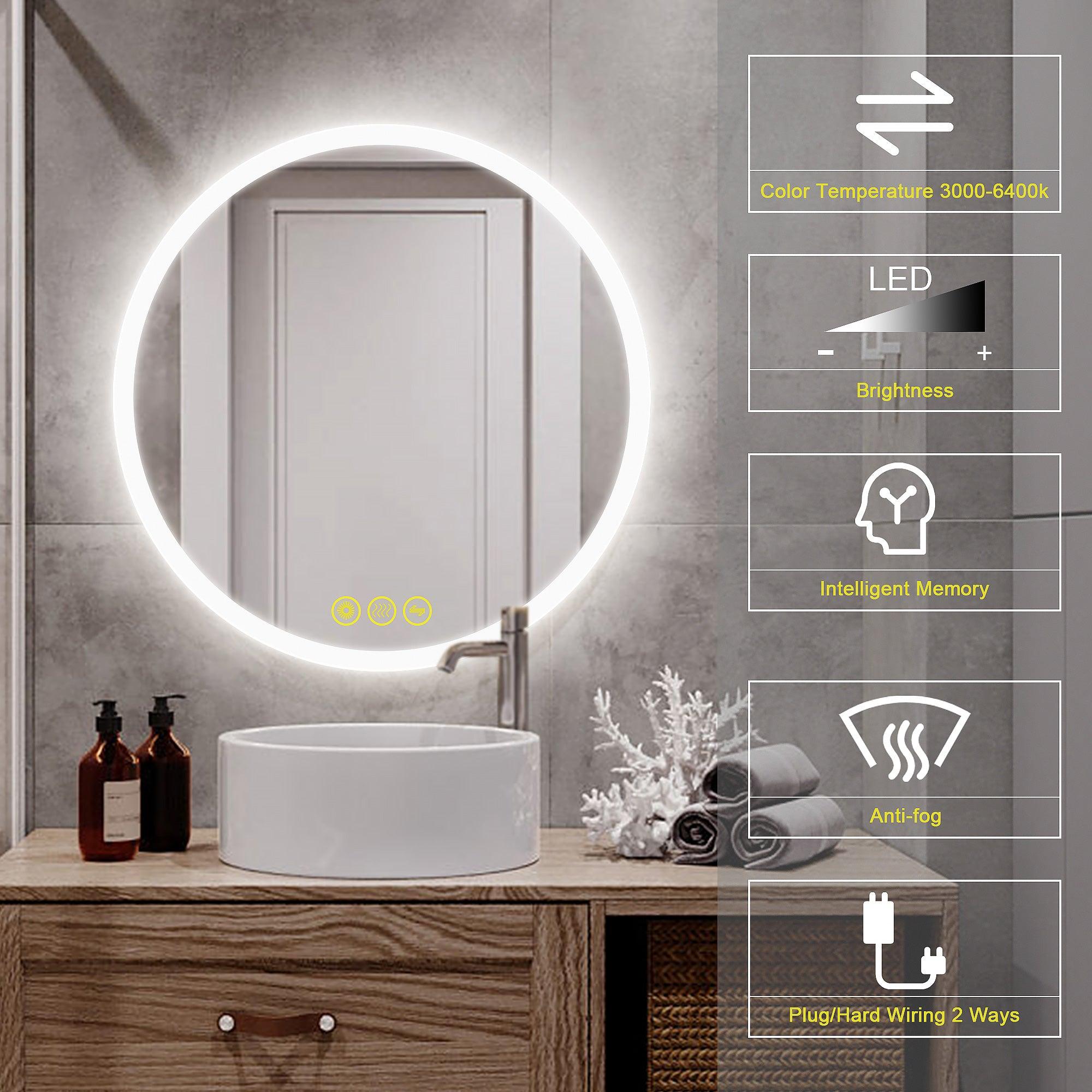 SmartReflect Modern Round LED Dimmable Anti-Fog Frameless Bathroom Vanity Mirror - Perfect for Makeup, Shaving & Home Decor - Waterproof & Energy-Efficient Bathroom Lighting Solution
