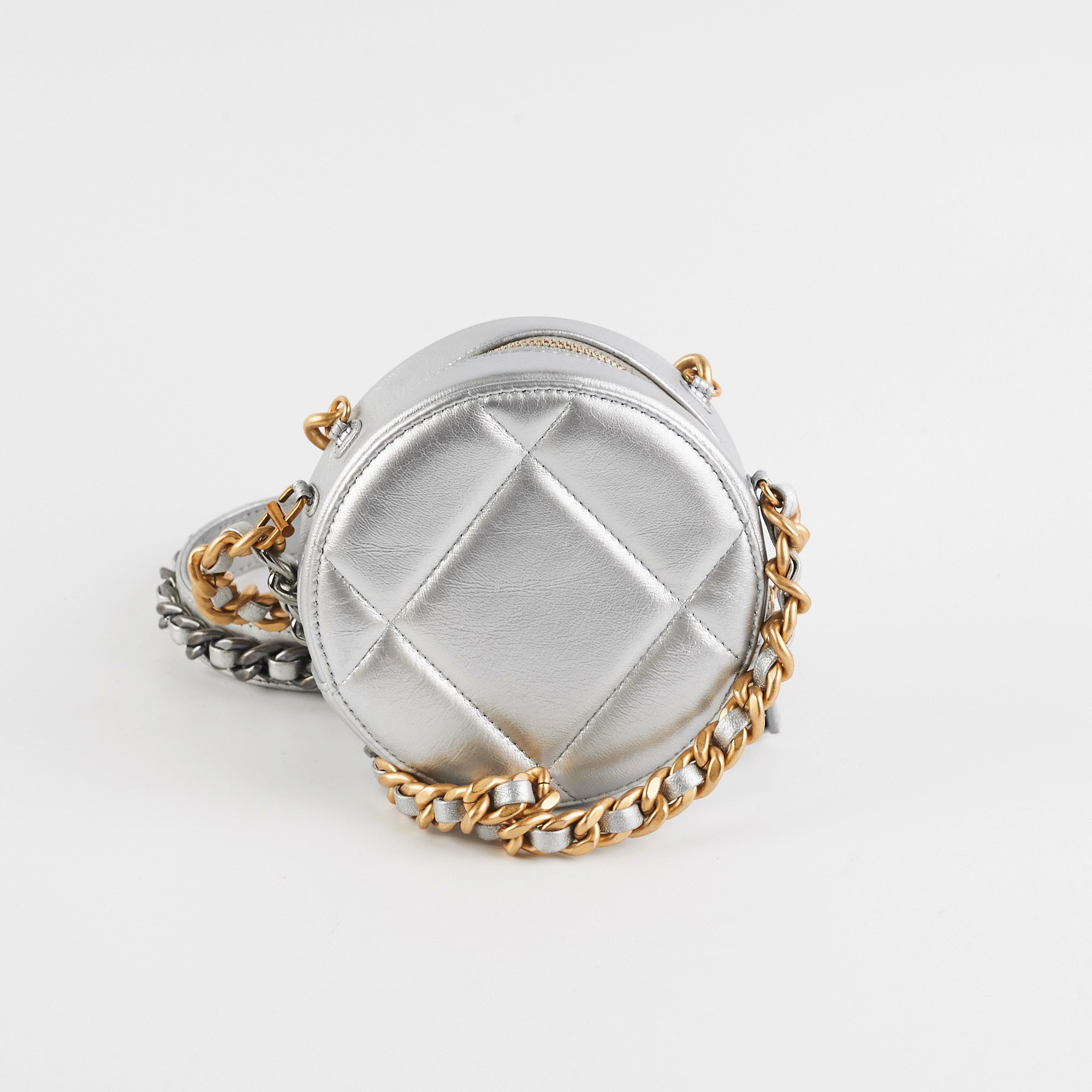 Chanel 19 Round Clutch Bag in Metallic Silver - Luxury Designer Handbag for Women | Perfect for Evening Parties, Weddings & Special Occasions