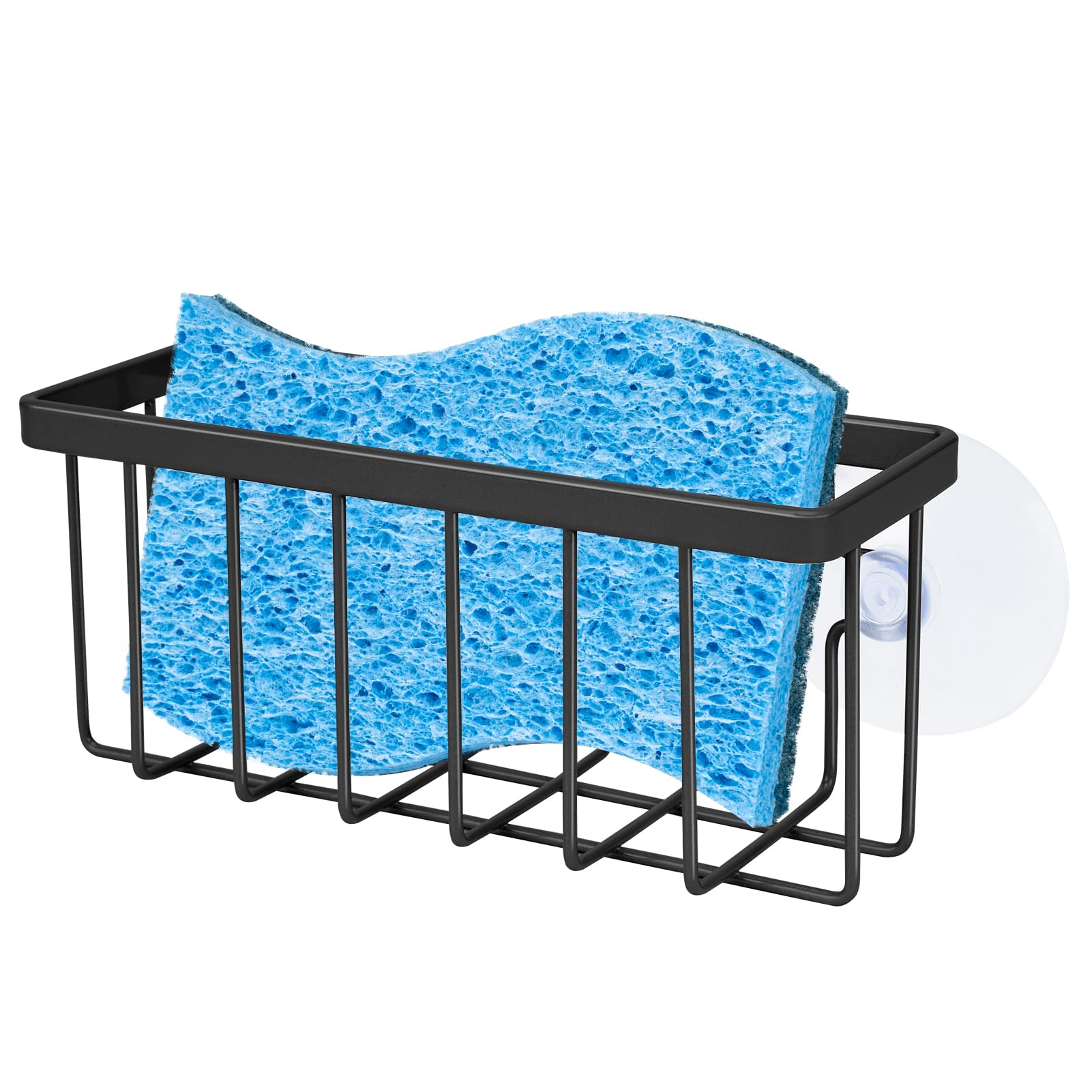 Sturdy Black Suction Sponge Holder for Kitchen & Bathroom Sink - Durable Sink Caddy Organizer for Sponges, Soap & Scrubbers - Perfect for Countertop Cleaning & Dishwashing Organization