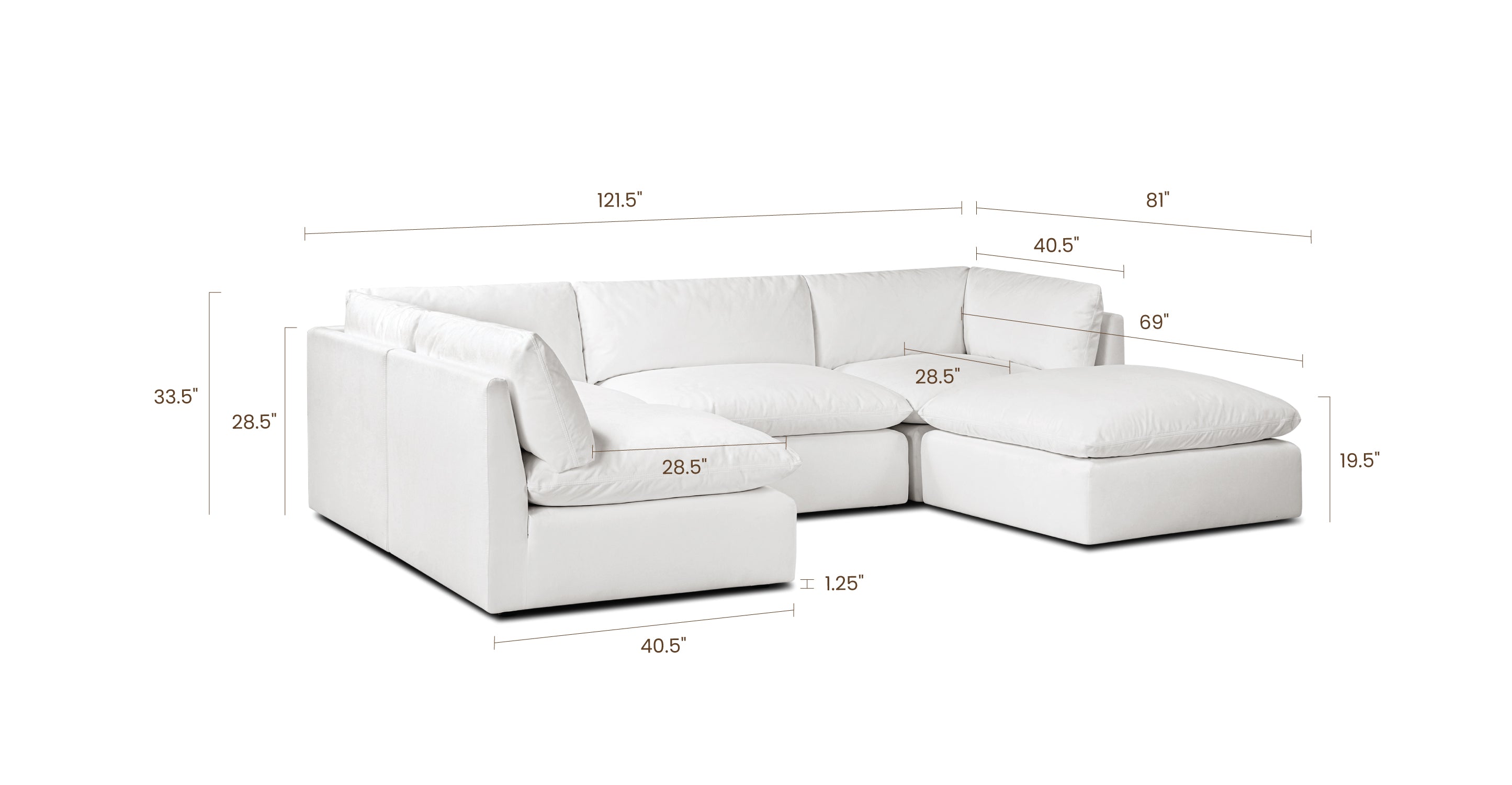5-Seat Davos Modular U-Shaped Sectional Sofa - Modern L-Shaped Couch for Living Room, Family Room & Home Theater