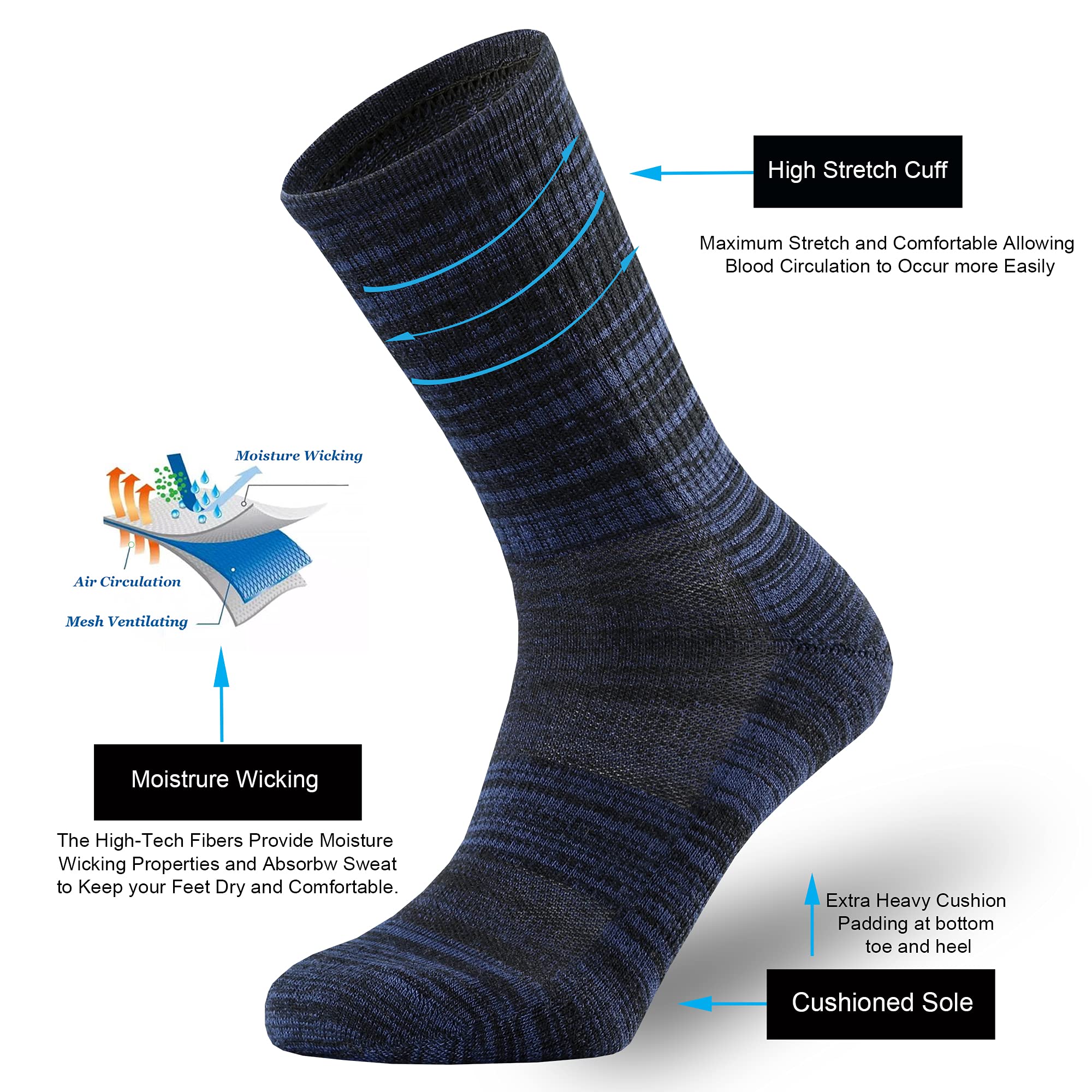 ONKE Merino Wool Crew Socks for Men - Moisture Wicking, Breathable & Soft Hiking Socks for Outdoor Activities, Camping & Daily Wear - Comfortable Performance Socks for All-Day Wear
