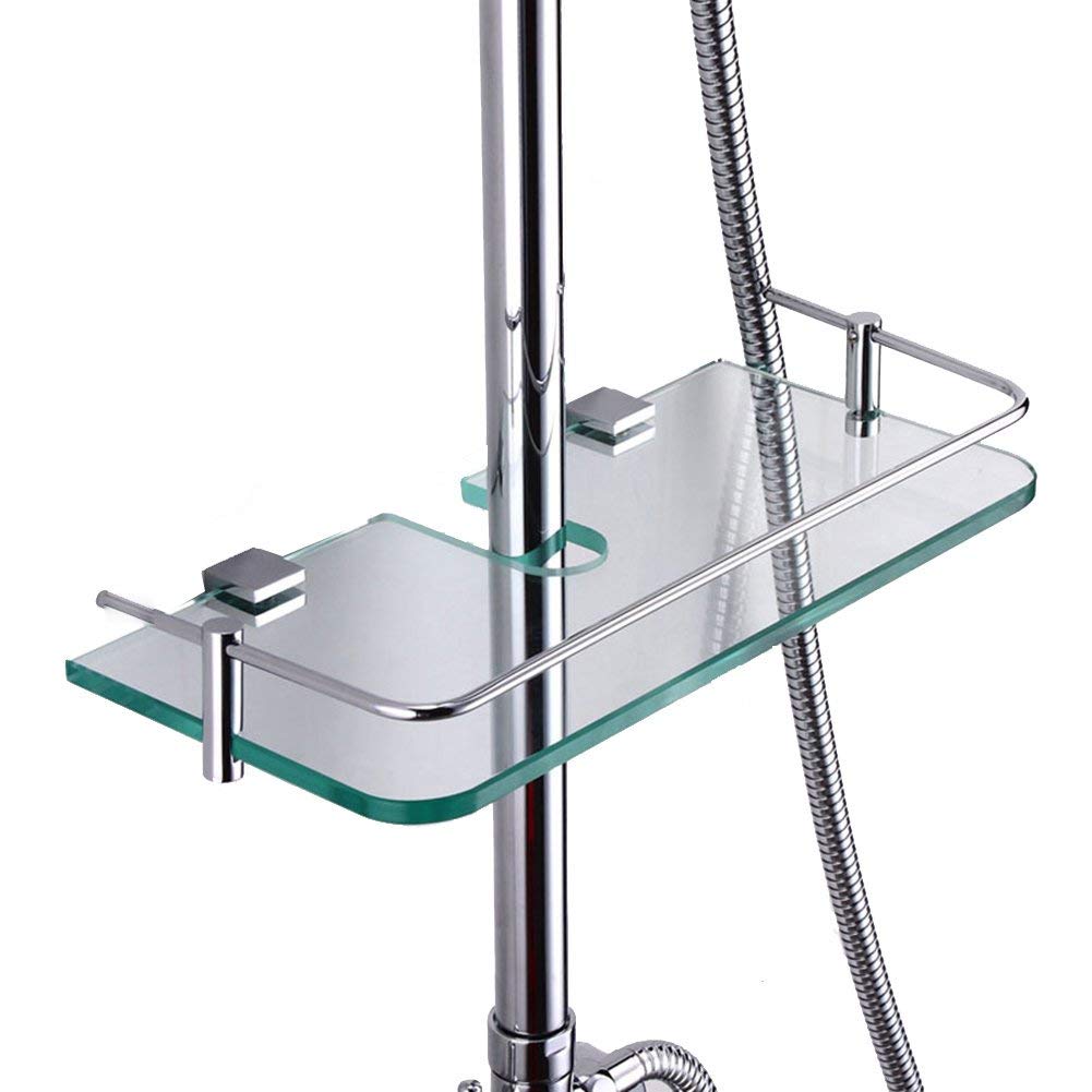 SH-CHEN Tempered Glass Bathroom Shelf - Wall Mounted Corner Shower Rack for Towels & Cosmetics (300x146mm) - Space Saving Storage Solution for Bathroom, Shower, Hotel & Home Use