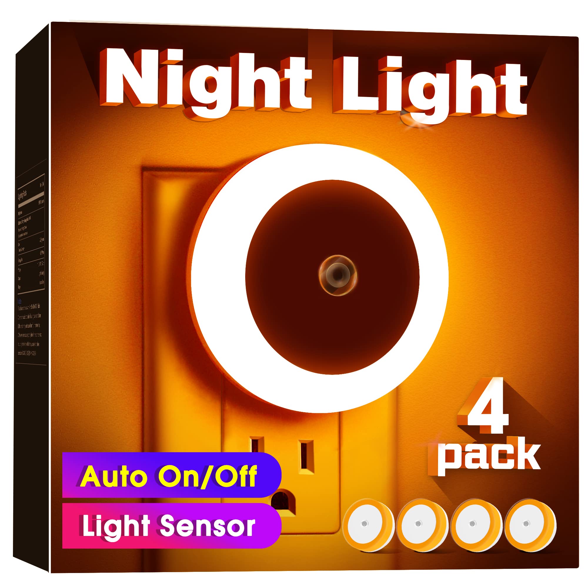 Briignite Amber LED Night Light for Kids & Adults - 4 Pack Plug-in Wall Light, 0.6W 60LM - Perfect for Hallways, Bedrooms, Nurseries & Bathrooms