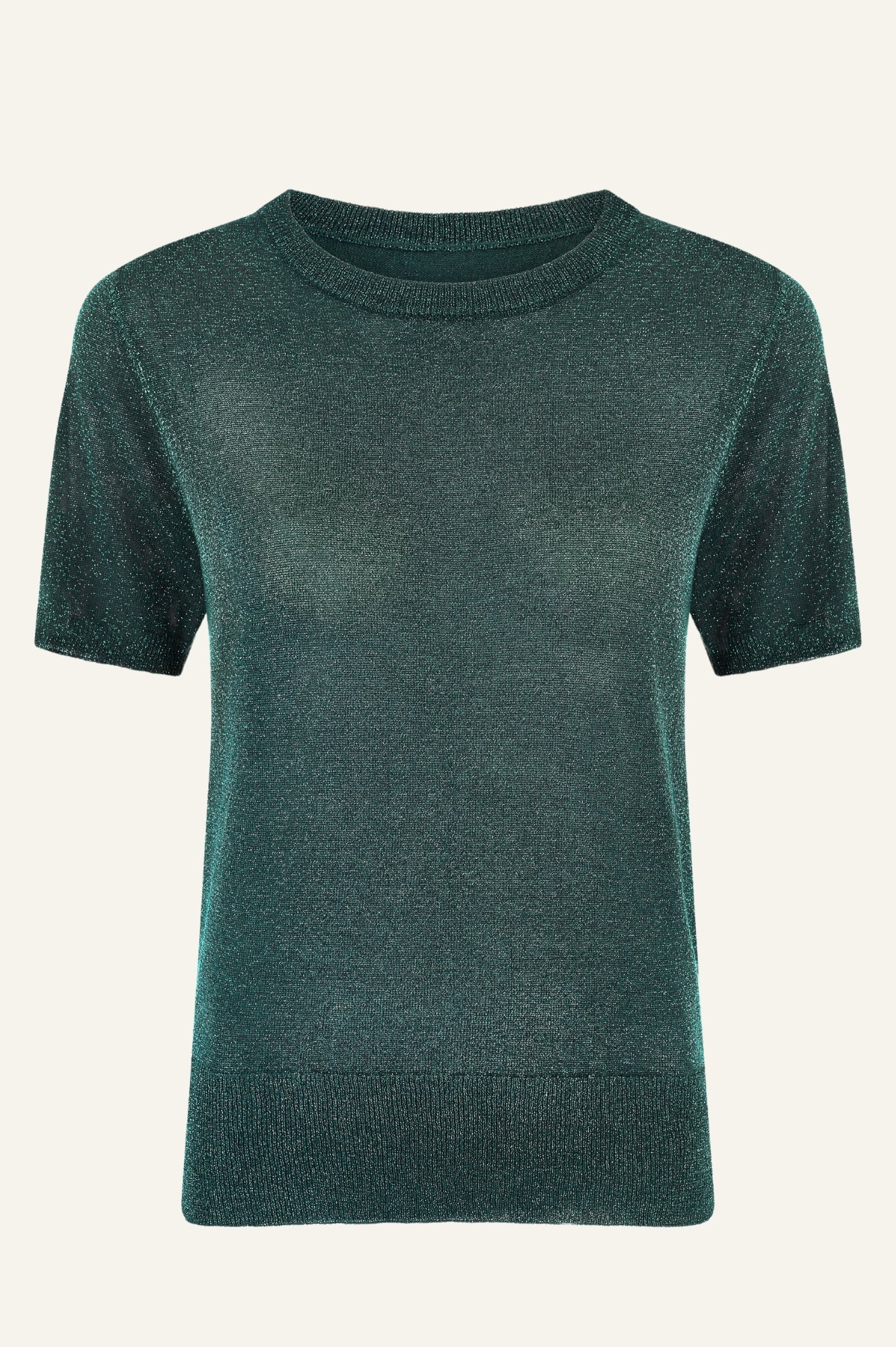 Metallic Knit T-Shirt for Women - Emerald Green Short Sleeve Top | Casual Wear, Party Outfit, Everyday Fashion