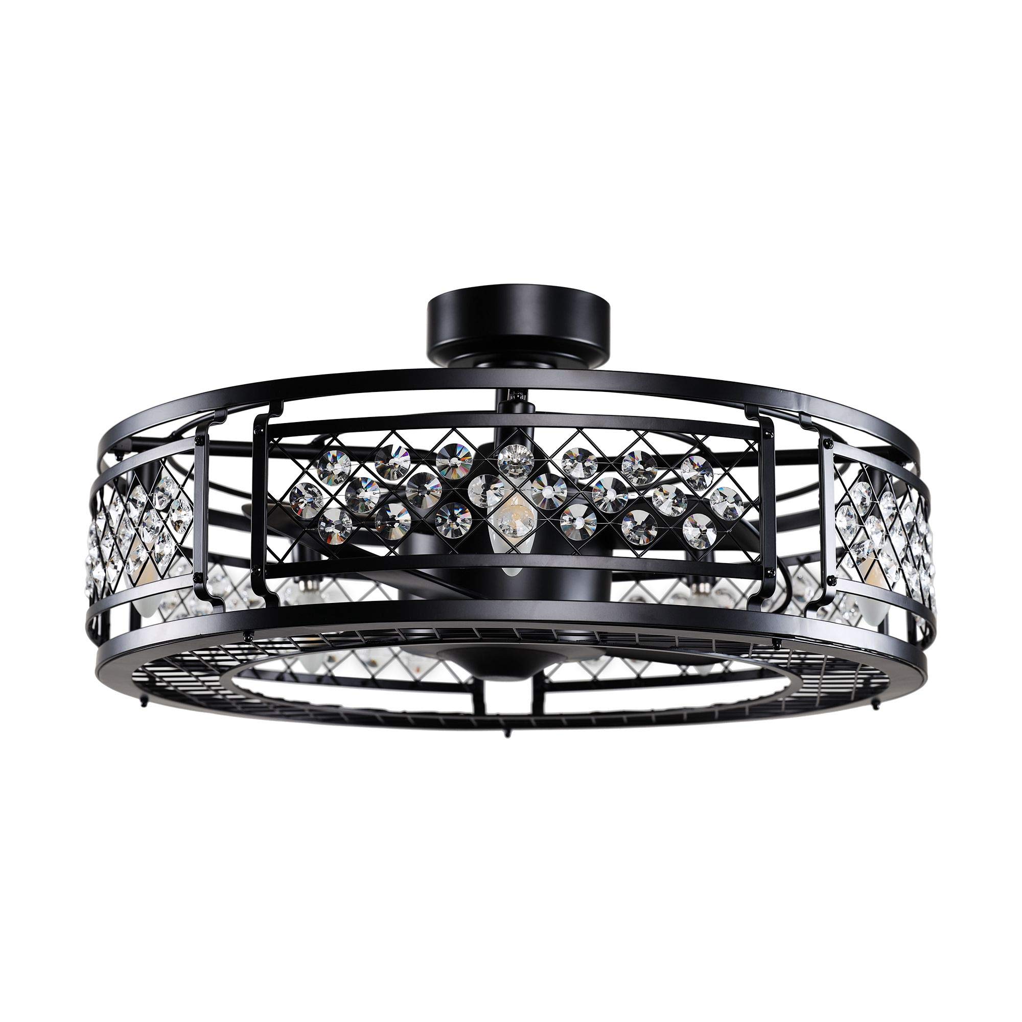 Parrot Uncle 26 Inch Black Crystal Ceiling Fan with Light & Remote Control - Energy Efficient Bedroom Ceiling Fan for Home Cooling & Decoration
