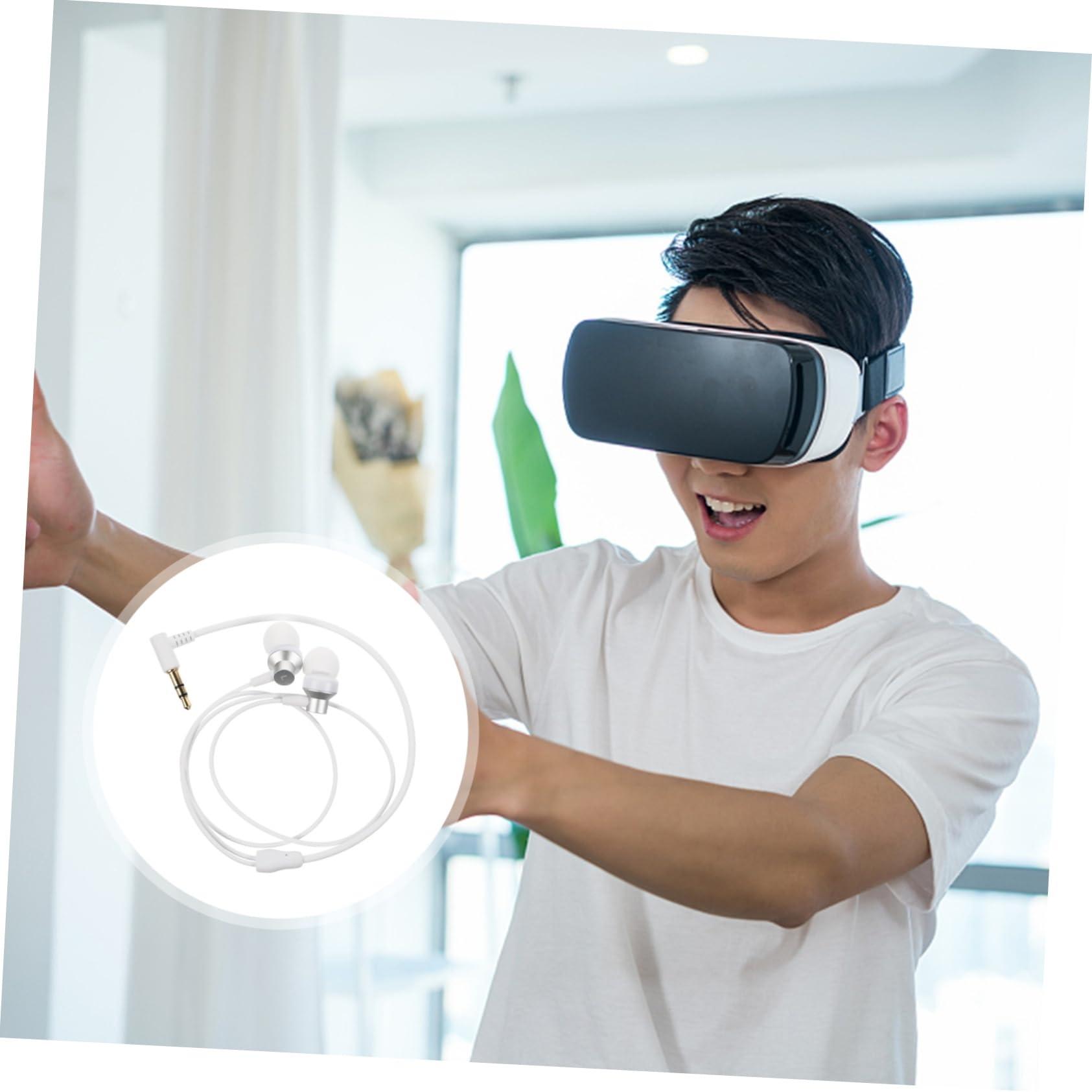 OSALADI 3-in-1 VR Glasses Headset with Built-in Microphone & Wired IEM Earbuds - White Metal Finish for Gaming, Movies & Virtual Reality Experiences