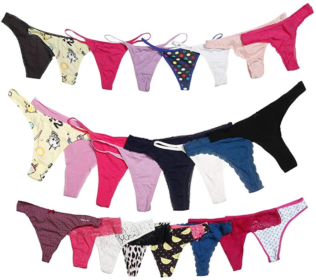 Livingtex 24 Pack Women's Underwear Variety Set - T-Back Thong, Bikini & Hipster Briefs - Soft Cotton Lace Panties for Everyday Comfort | Perfect for Work, Travel & Lounge Wear