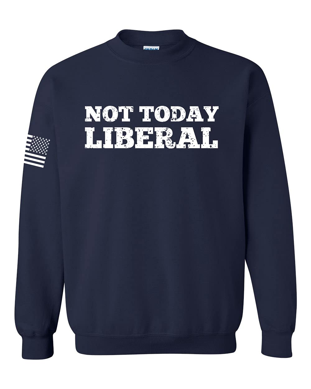 Trenz Shirt Company Patriotic American Flag Sleeve Crewneck Sweatshirt for Men - Funny Political Statement Tee with 'Not Today Liberal' Print - Perfect for Conservative Events, 4th of July & Trump Rallies