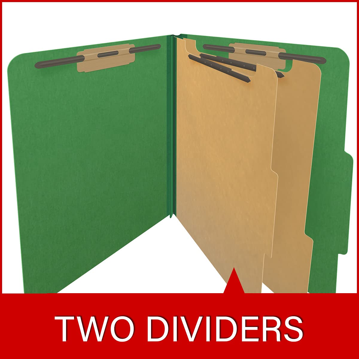 25-Point Pressboard Classification Folders - 2/5 Cut ROC Top Tab, Letter Size, 2 Dividers, Moss Green (Box of 10) - Perfect for Office Organization, School Projects & Document Filing