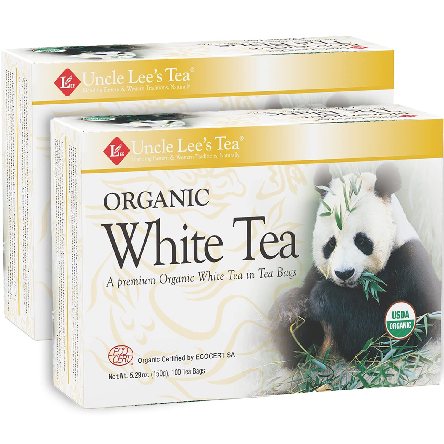 Uncle Lee's Organic White Tea Bags - Premium Low Caffeine Antioxidant-Rich Tea for Daily Wellness, Individually Wrapped (100 Count, Pack of 2) - Perfect for Morning Relaxation, Afternoon Boost & Evening Calm