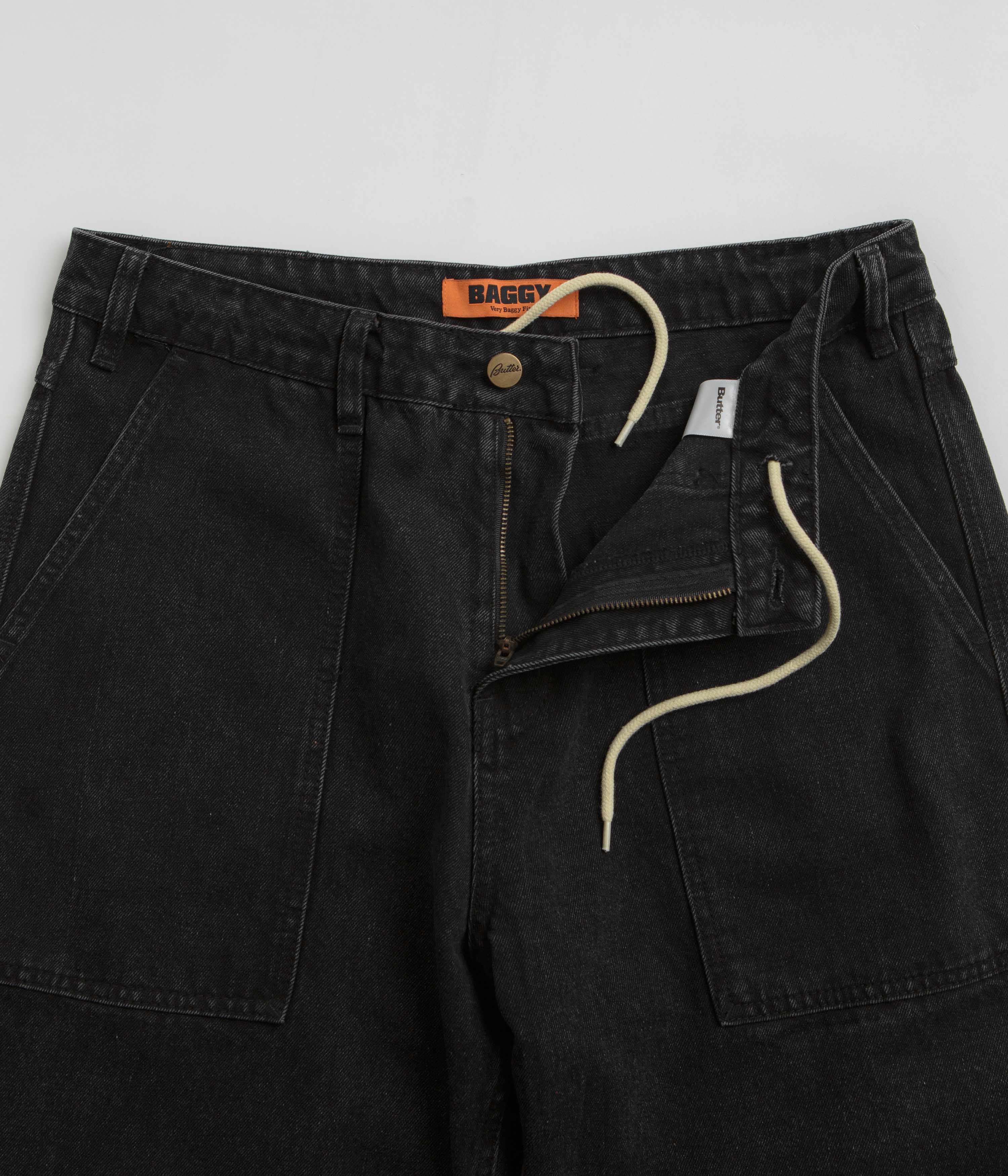 Butter Goods Patch Pocket Jeans - Washed Black Denim Pants for Men | Casual Streetwear & Everyday Wear