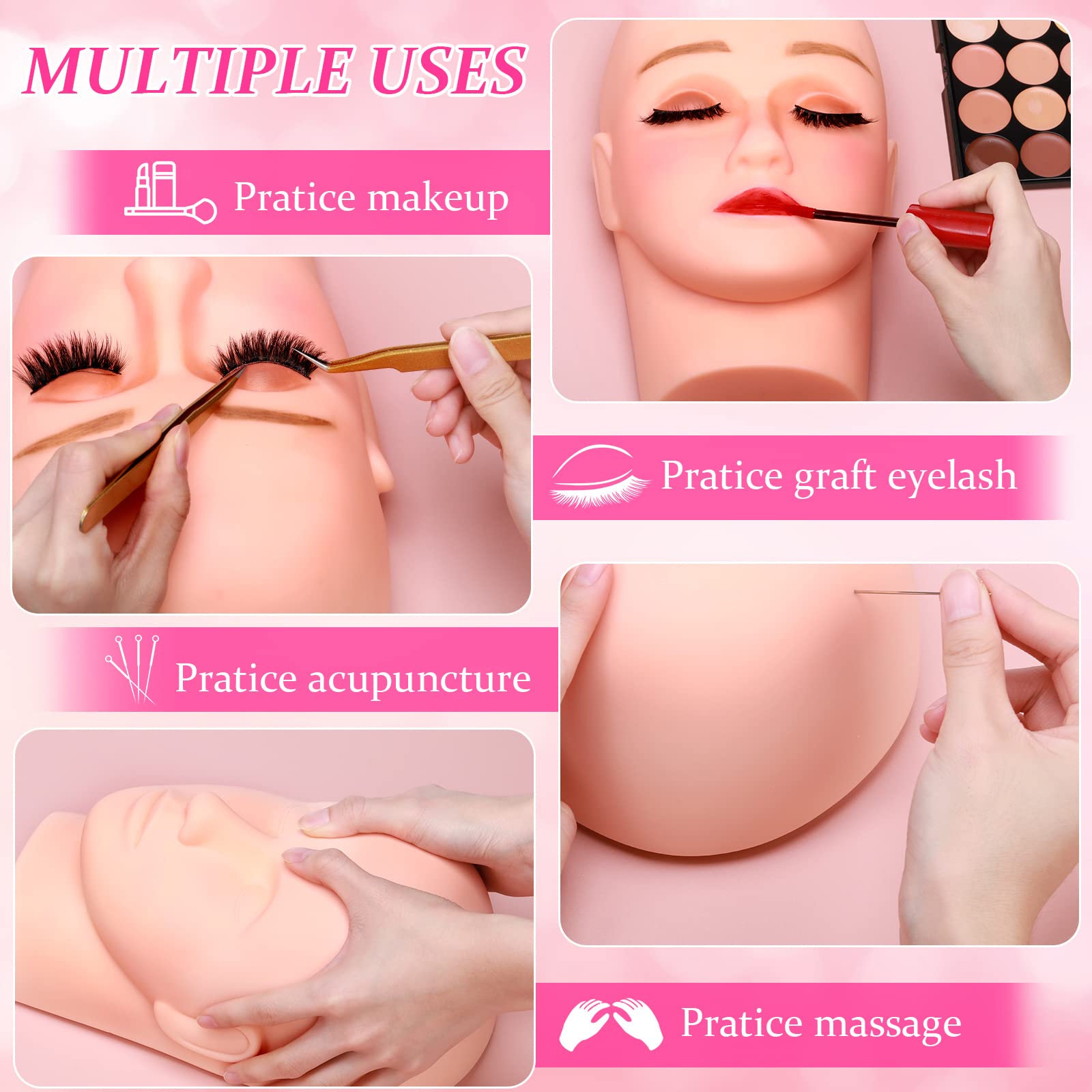 6 Pcs White Silicone Lash Mannequin Heads for Eyelash Extension, Makeup Training & Esthetics Practice - Ideal for Salon, Spa & Beauty School Use