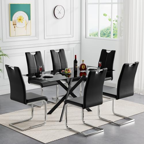 Black-table With 6 Black Chairs