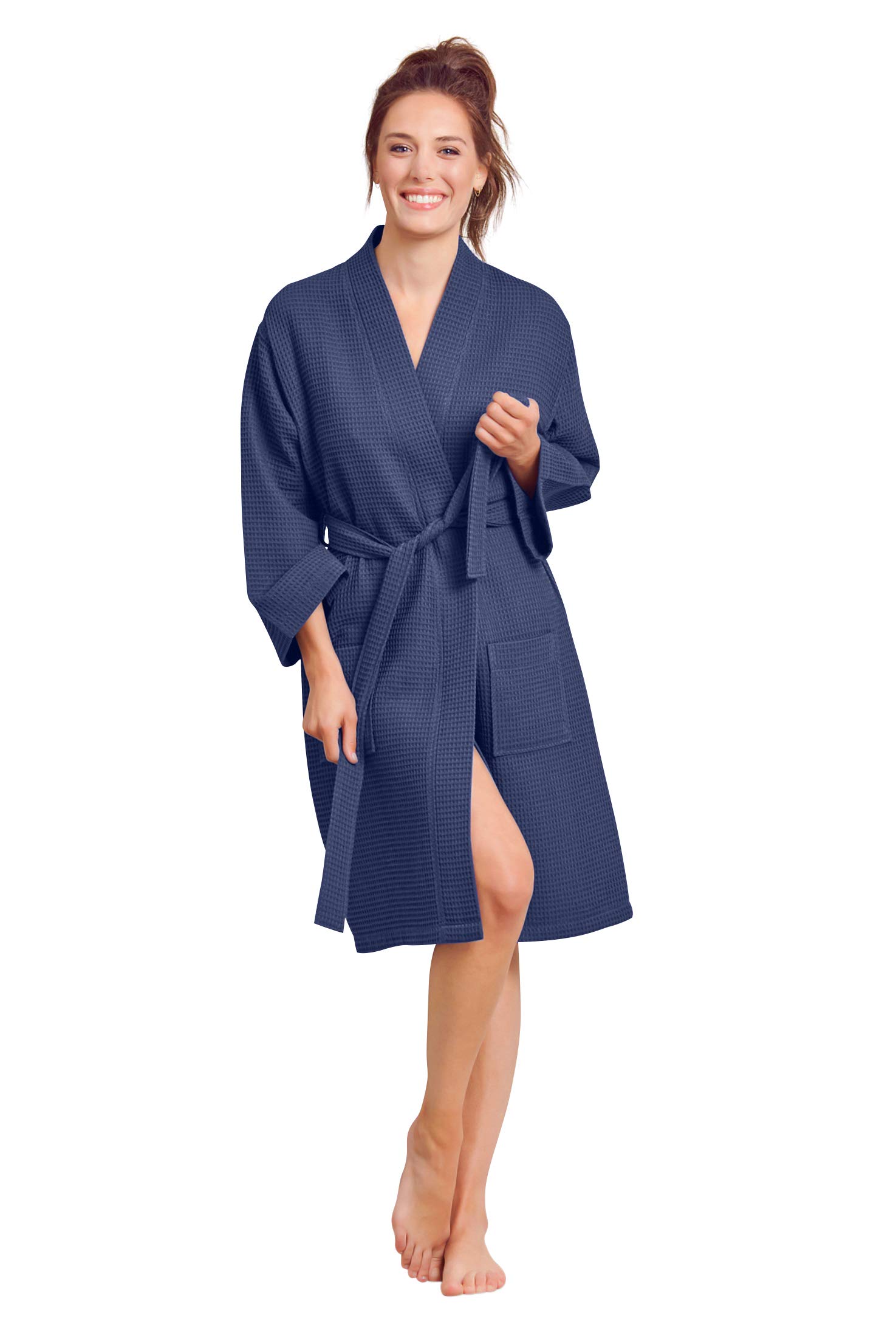 Soft Touch Personalized Waffle Robe with Custom Embroidery - Women's Lightweight Cotton-Polyester Blend Bathrobe for Spa & Home Relaxation