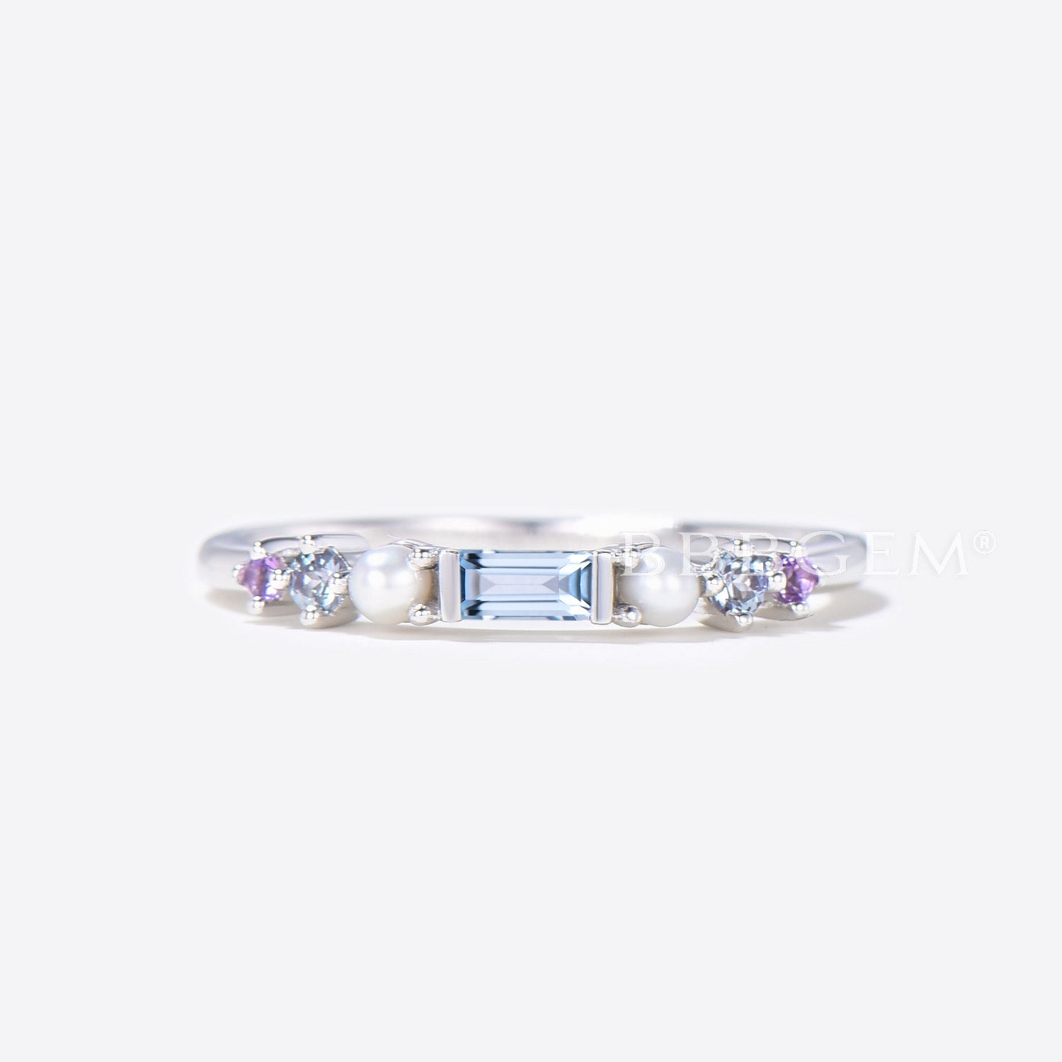 Vibrant Multi-Color Gemstone Family Ring - Aquamarine, Pearl & Amethyst Birthstone Rainbow Band for Women | Perfect for Mother's Day, Anniversary Gifts & Special Occasions