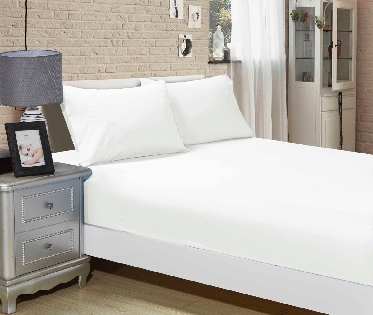 1000TC Ultra Soft Fitted Sheet & 2 Pillowcases Set - Queen Size Bed Sheets - Breathable Luxury Cotton - White - Perfect for Master Bedroom, Guest Room & Hotel Use