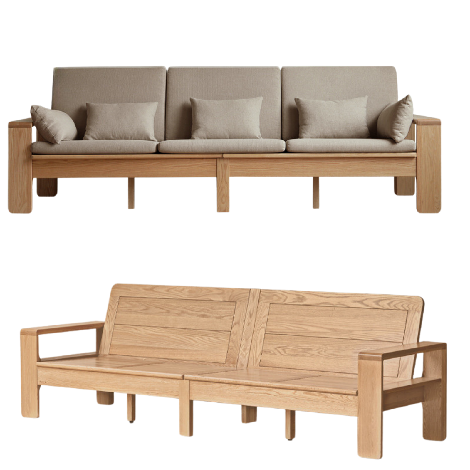 106.2х30.7х36.2 inch / 270х78.5х92сm / Natural Wood color / large three-seater sofa Smoked chestnut brown