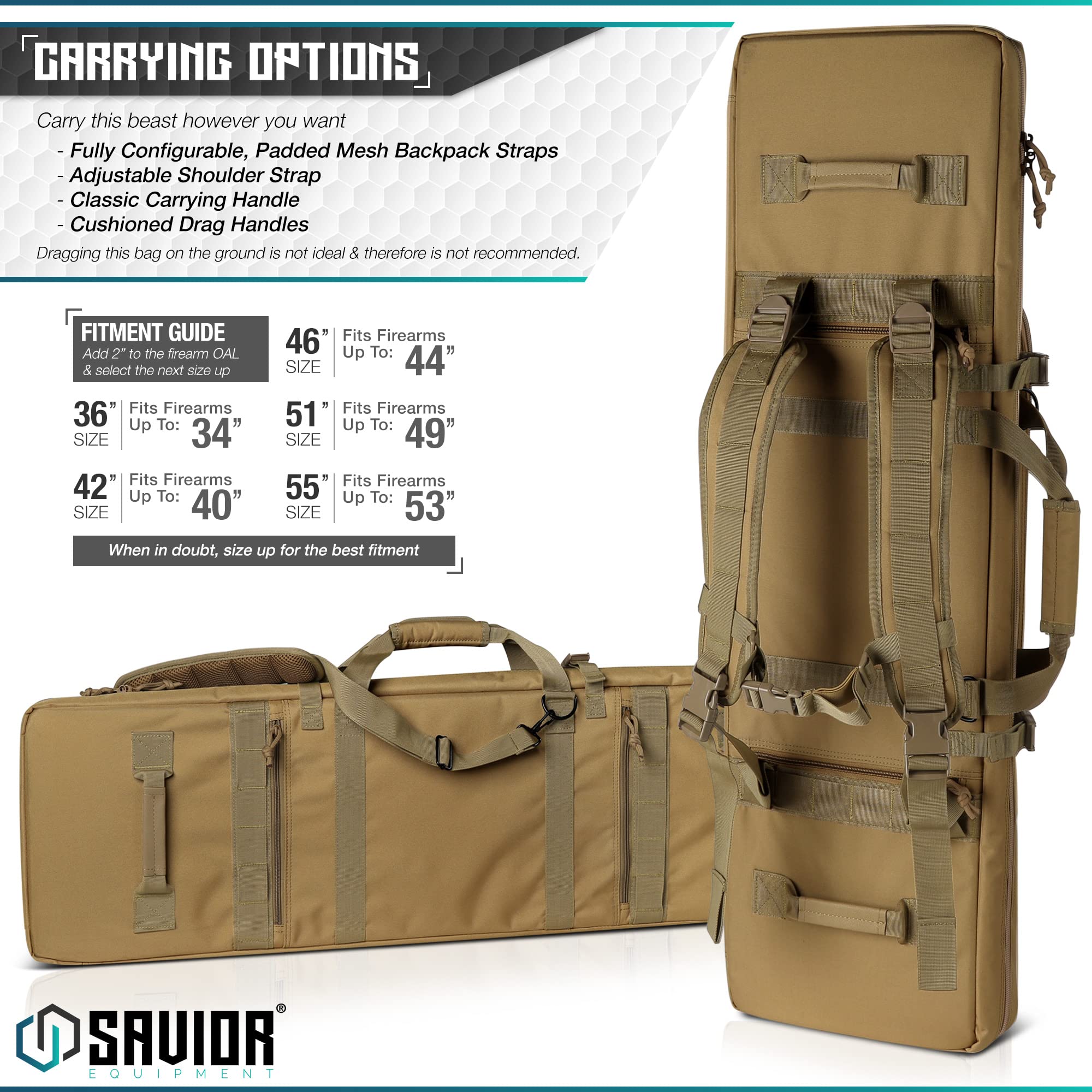 Tactical Double Long Gun Backpack w/Pistol Case - 36