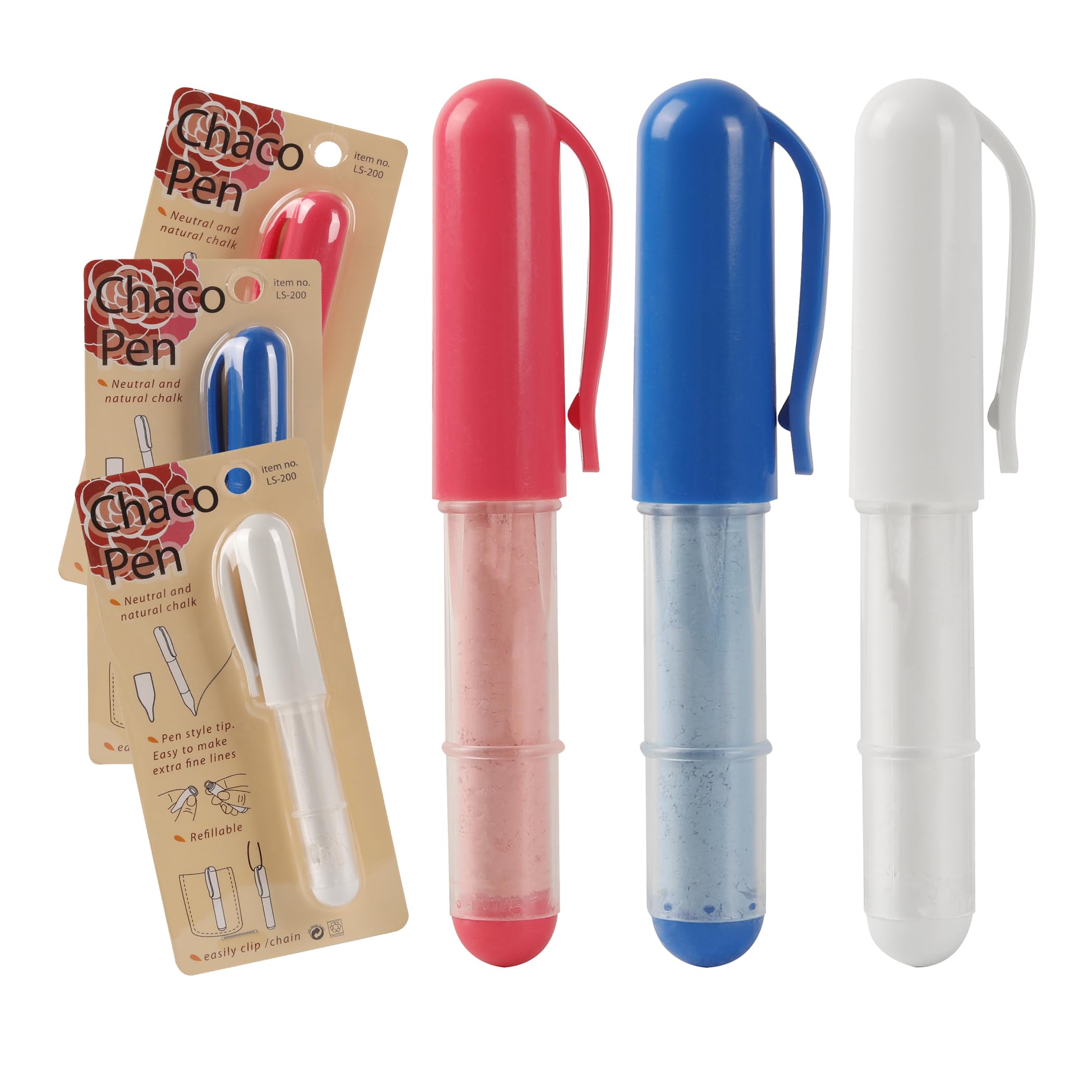 3 Colors Fabric Chalk Markers (Red, Blue, White) - Washable Tailor's Chalk for Quilting, Sewing & Fabric Marking - Works on Cotton, Denim & Most Fabrics - Dosing Wheel Technology - Perfect for DIY Crafts, Dressmaking & Fabric Projects