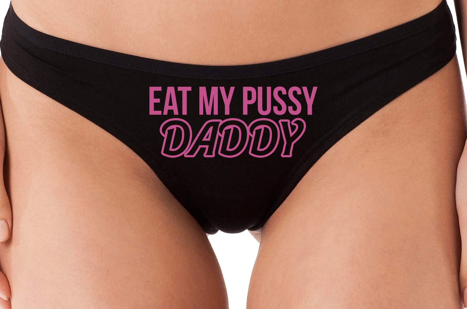 Sexy Black Thong Underwear for Women - Oral Sex Lingerie - 'Eat Me' Design - Perfect for Role Play & Intimate Moments