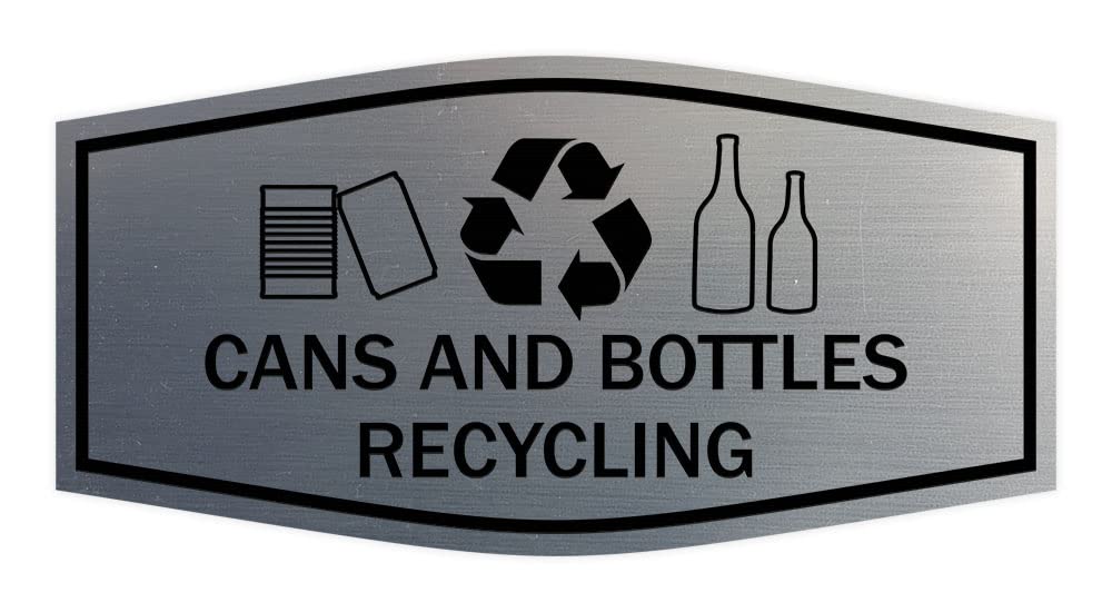 Recycling Sign for Cans & Bottles - Brushed Silver Metal Wall Decor | Perfect for Home, Office, Kitchen & Recycling Stations
