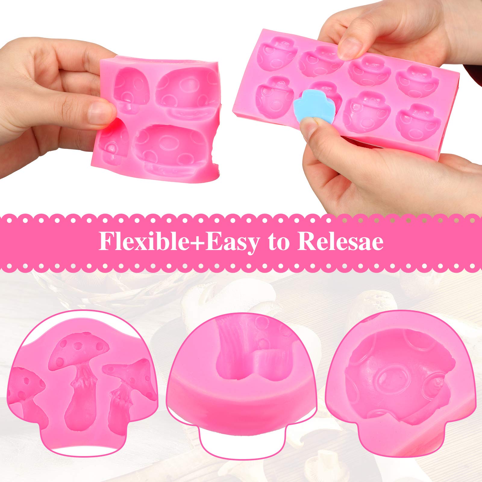 4-Piece Mushroom Shaped Silicone Molds for Chocolate, Candy, Ice Cubes, Cake & Fondant Decorations - Perfect for Baking, DIY Desserts, Party Treats & Holiday Crafts