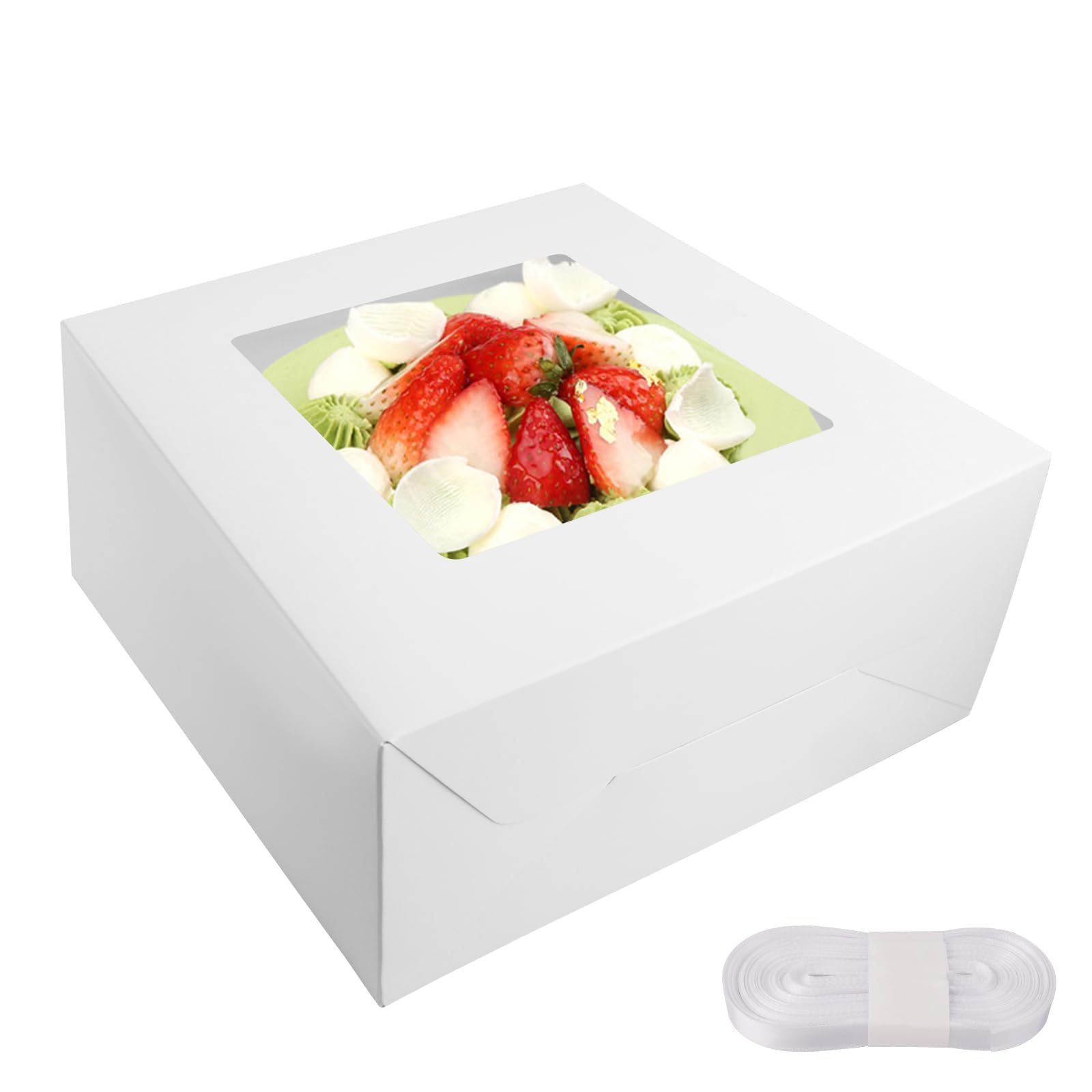10pcs 10x10x5 Inches White Cake Boxes with Clear Window - Large Square Cardboard Pastry Boxes for Multi-Layer Cakes, Bread & Baking Supplies - Perfect for Gift Giving, Wedding Cakes & Party Dessert Display