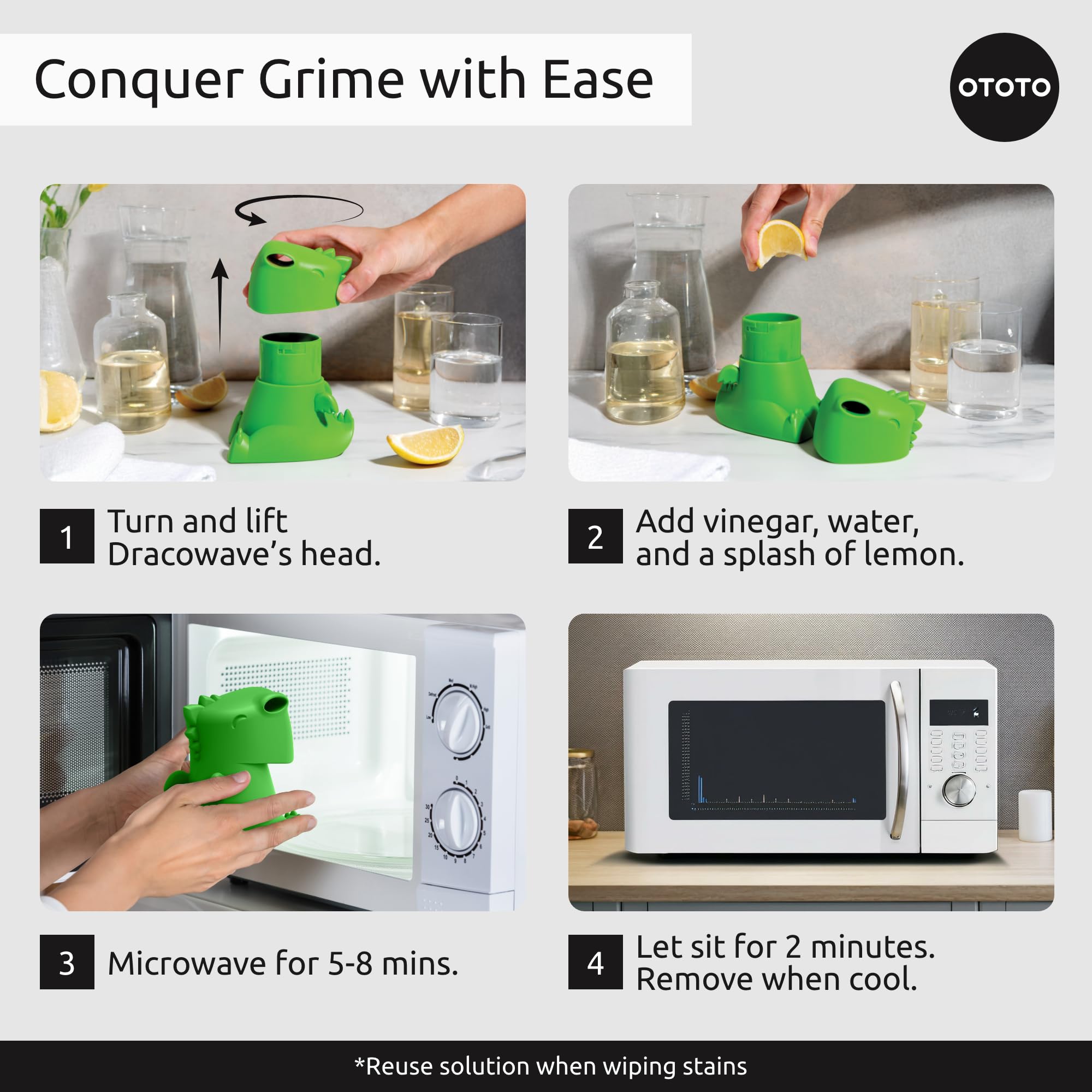 OTOTO Dracowave Microwave Cleaner - Dragon-Shaped Steam Cleaner for Microwave, Removes Grime Quickly with Water & Vinegar - Cute Kitchen Accessories, Funny Gifts for Home Cooks - Perfect for Deep Cleaning, Holiday Gifting & Small Kitchen Organization