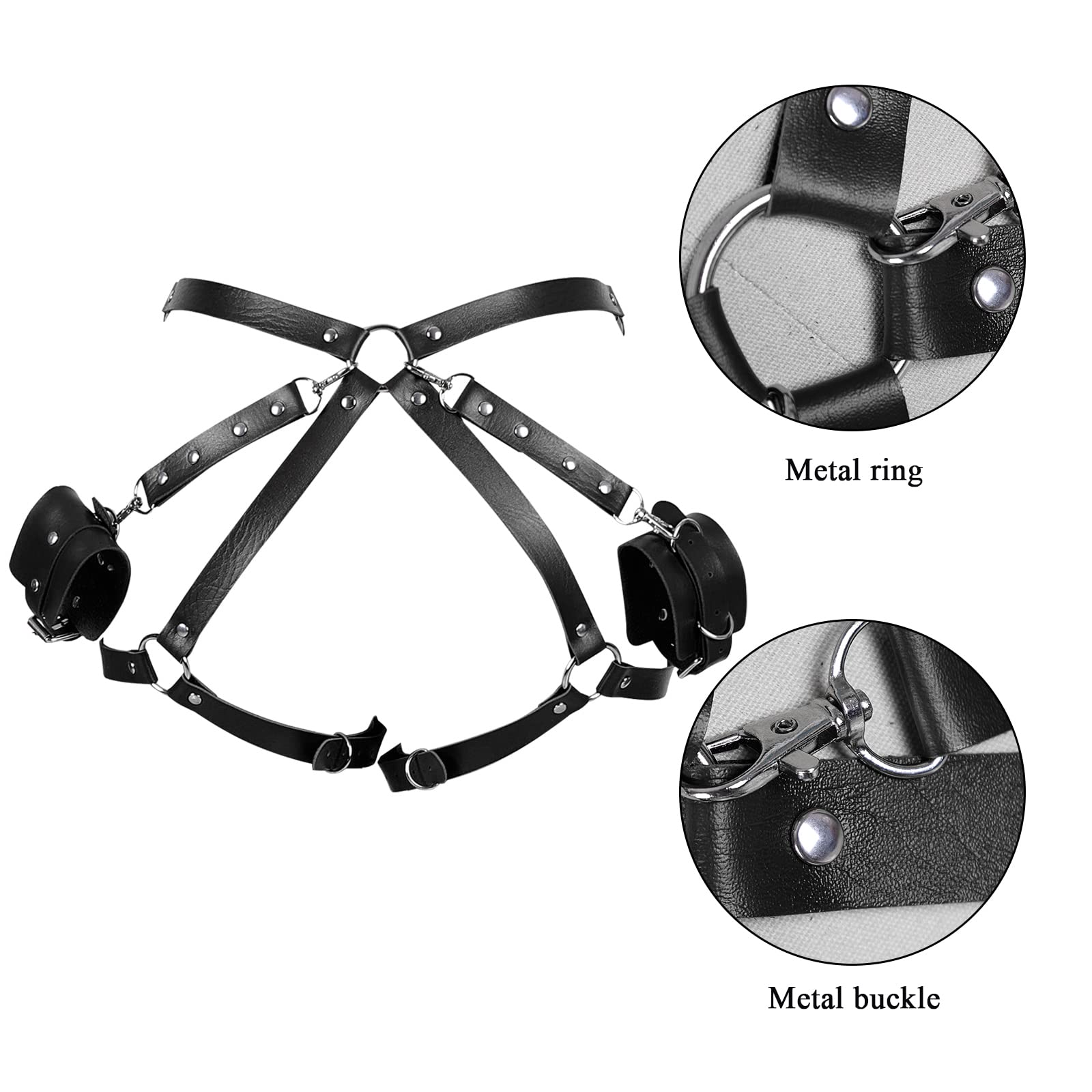 Women's Punk Leather Body Harness - Adjustable Garter Belt with Wrist & Leg Straps for Halloween, Rave, BDSM, and Gothic Fashion