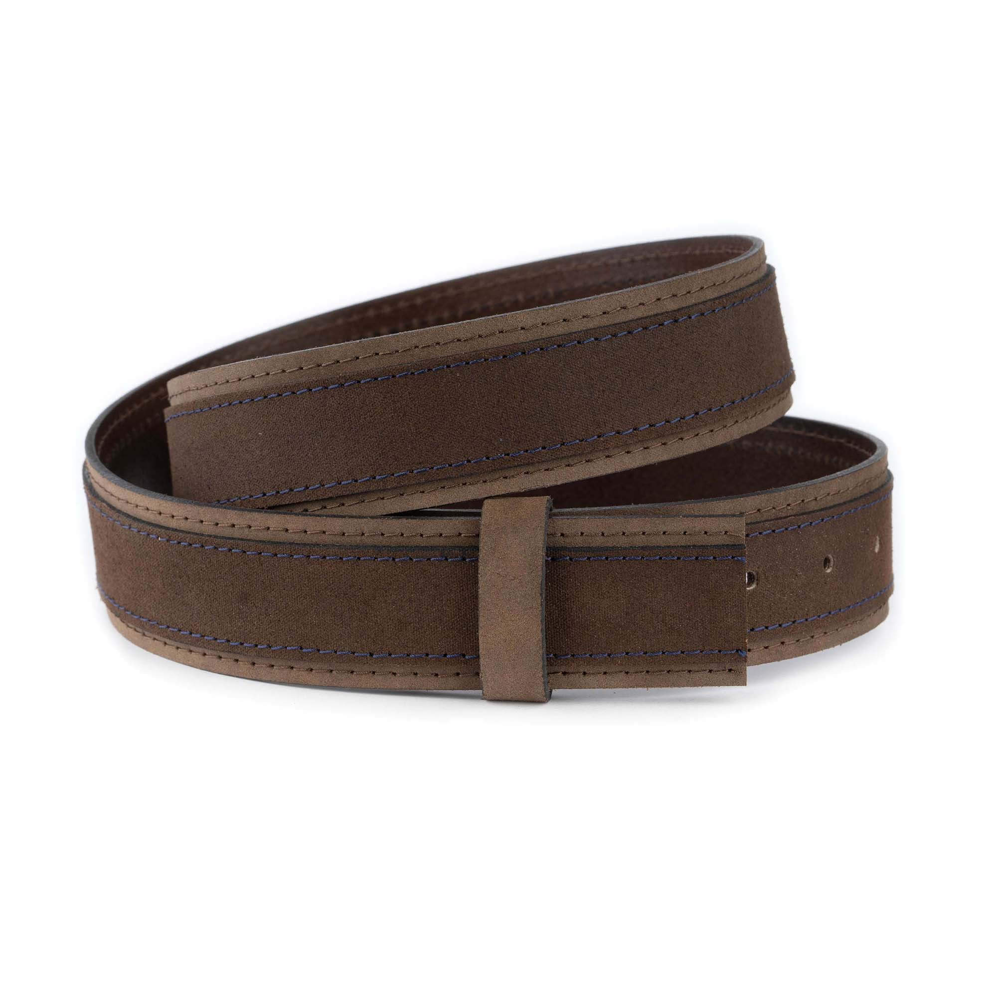 Premium Brown Suede Leather Belt with Dunhill Buckle - Adjustable Waistband with Blue Stitching - Perfect for Casual Wear, Office Outfits, and Formal Occasions