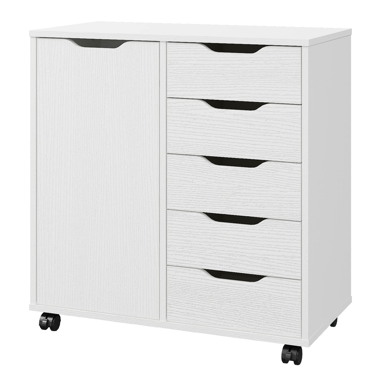 5-Drawer Wooden Dresser with Wheels - Bedroom & Office Storage Cabinet