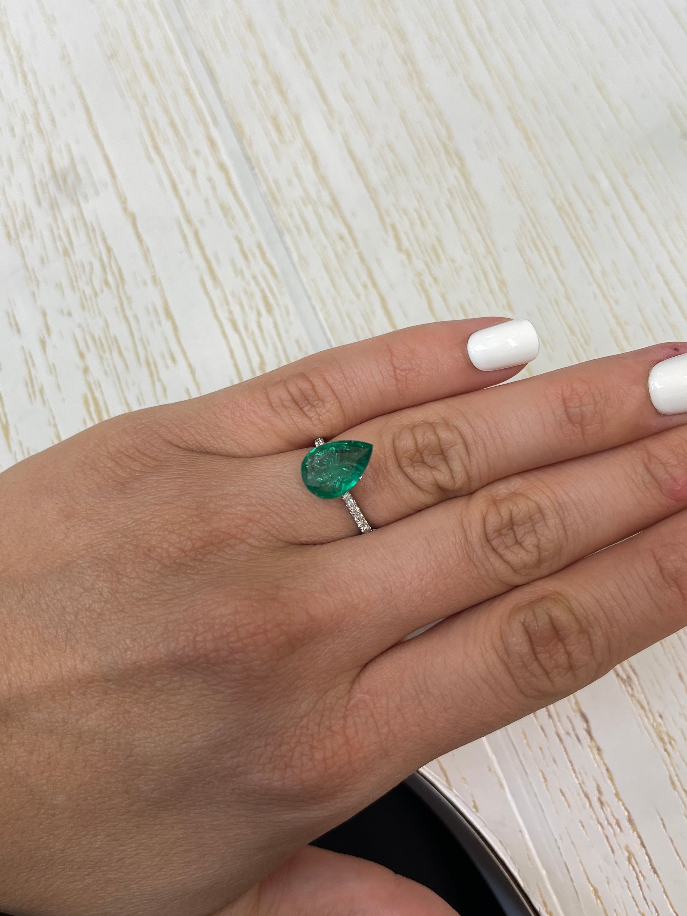 3.44 Carat Natural Zambian Emerald Pear Cut Loose Gemstone - 13x9mm Freckled Green Emerald for Jewelry Making, Engagement Rings & Collector's Gems