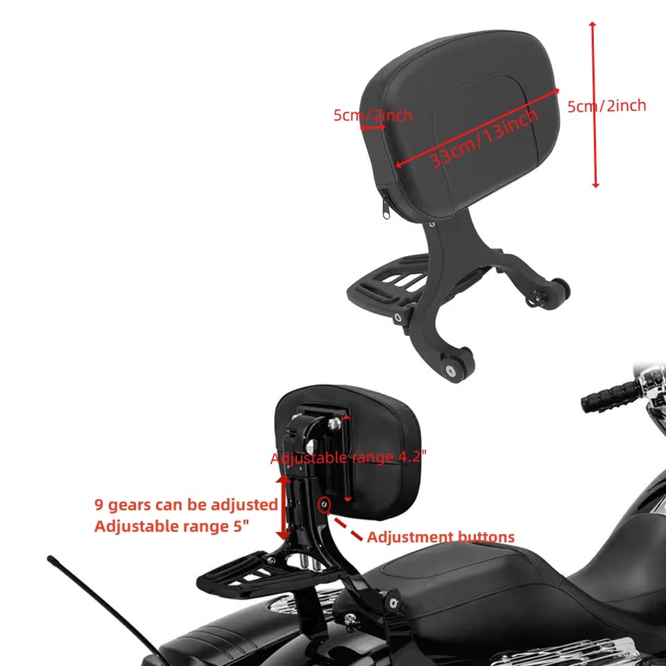 Adjustable Sissy Bar Backrest with Folding Luggage Rack for Harley Davidson, Indian, BMW R18 & Honda Motorcycles - Chrome Universal Fit for Touring, Cruiser & Long Distance Riding