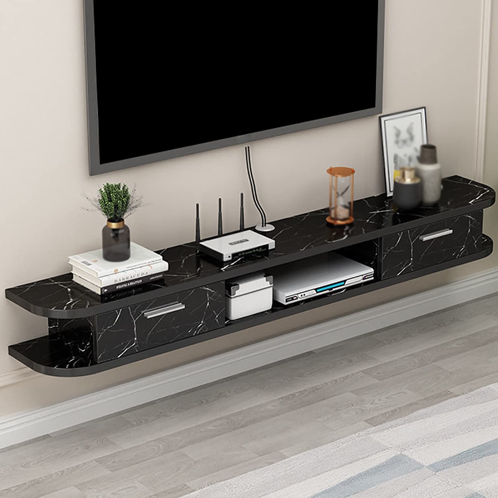 Wall Mounted Floating TV Stand - 100x22x18.2cm Modern TV Shelf with Storage, Space-Saving Media Console for Living Room & Home Office (Black) - Perfect for Small Spaces & Entertainment Centers