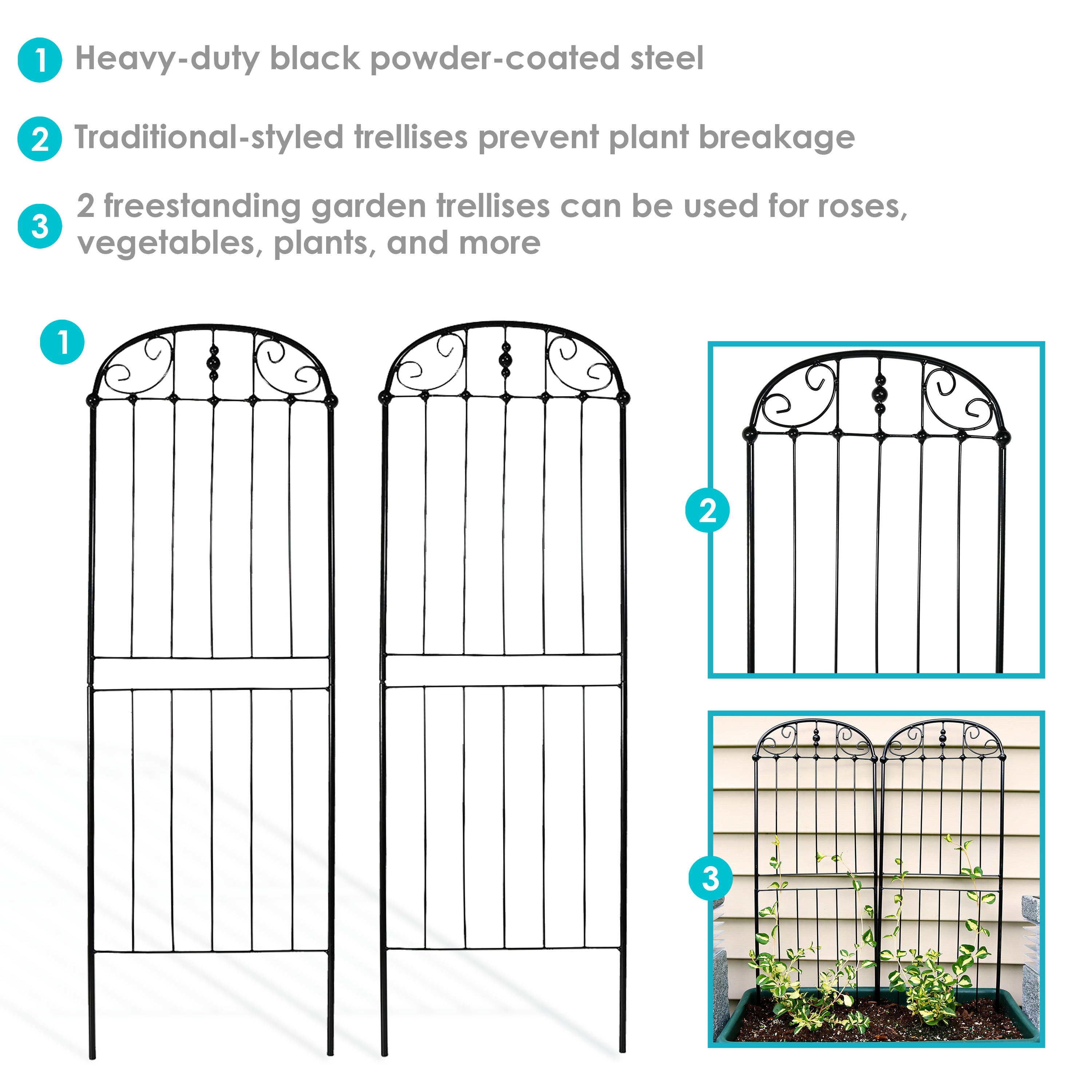 32 Inch Sunnydaze Traditional Garden Trellis for Climbing Plants - Set of 2 - Perfect for Roses, Vines & Outdoor Garden Decor